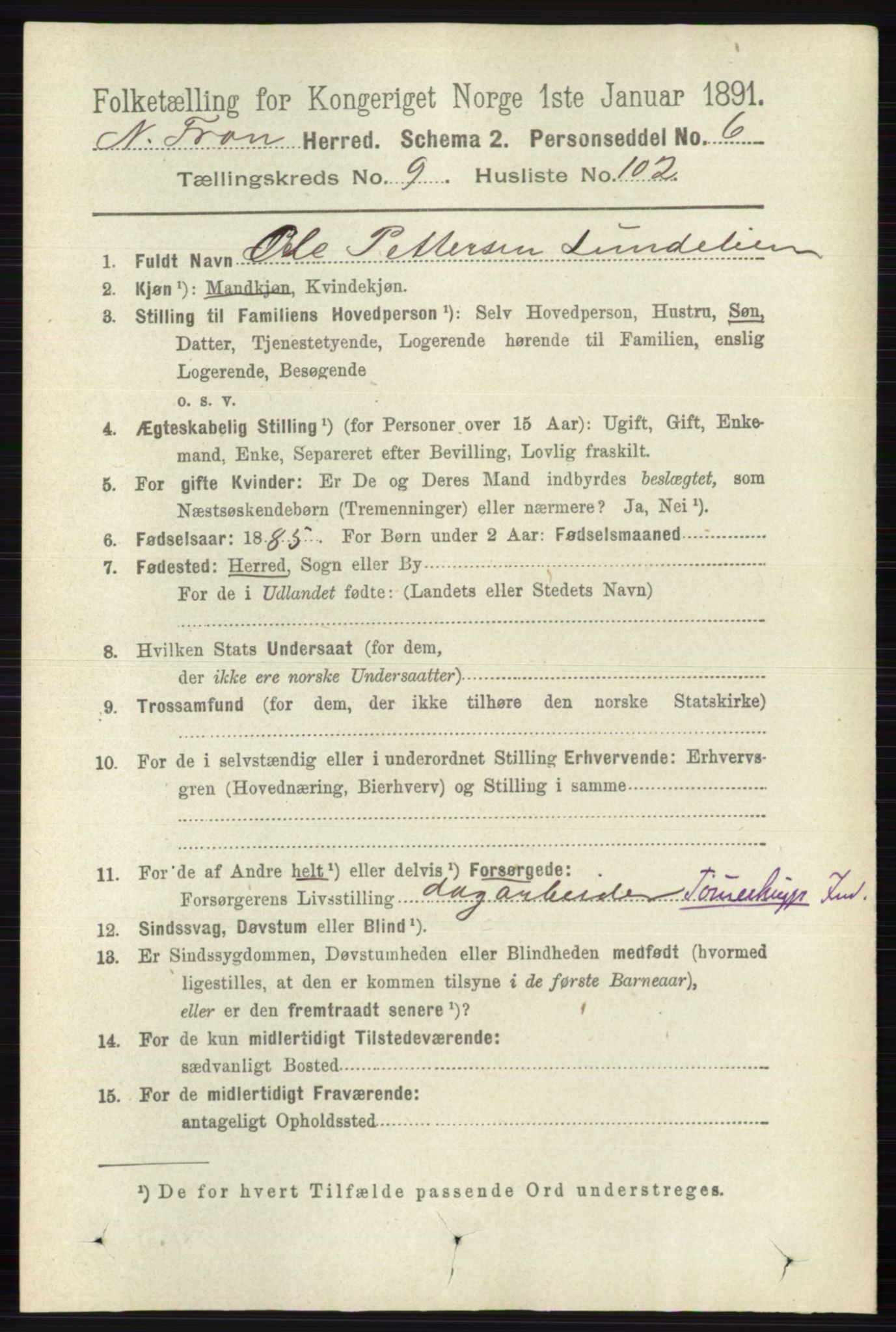 RA, 1891 census for 0518 Nord-Fron, 1891, p. 4265