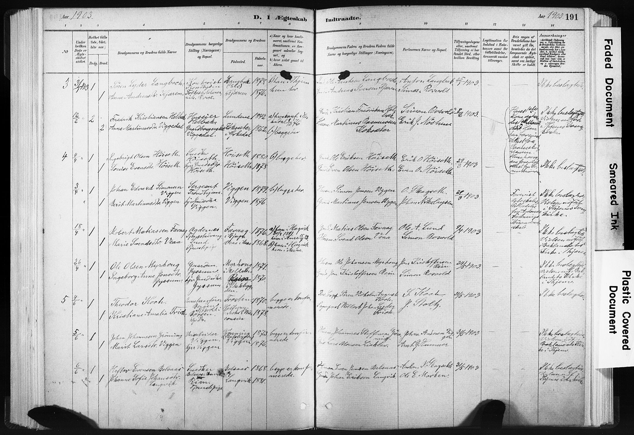 Ministerialprotokoller, klokkerbøker og fødselsregistre - Sør-Trøndelag, SAT/A-1456/665/L0773: Parish register (official) no. 665A08, 1879-1905, p. 191