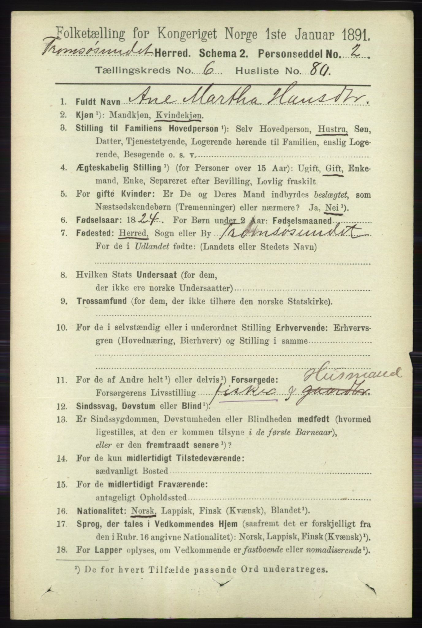 RA, 1891 census for 1934 Tromsøysund, 1891, p. 3623