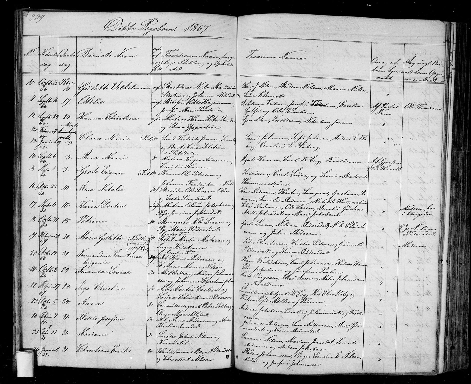 Halden prestekontor Kirkebøker, SAO/A-10909/G/Ga/L0005b: Parish register (copy) no. 5B, 1864-1868, p. 839
