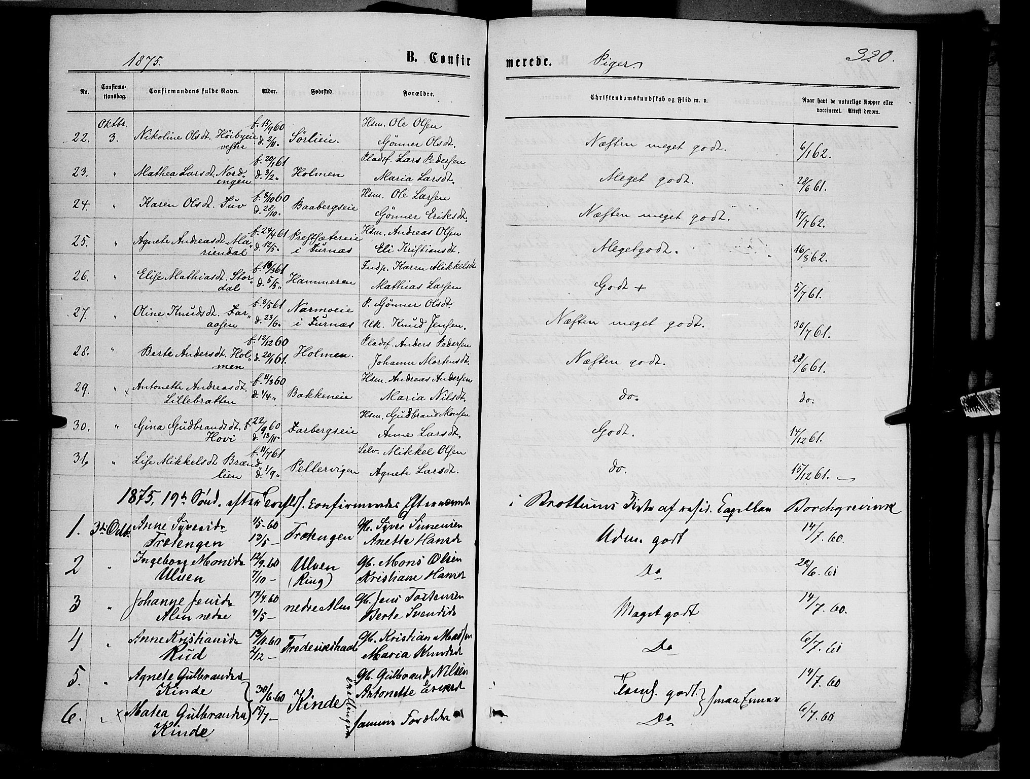 Ringsaker prestekontor, AV/SAH-PREST-014/K/Ka/L0011: Parish register (official) no. 11, 1870-1878, p. 320