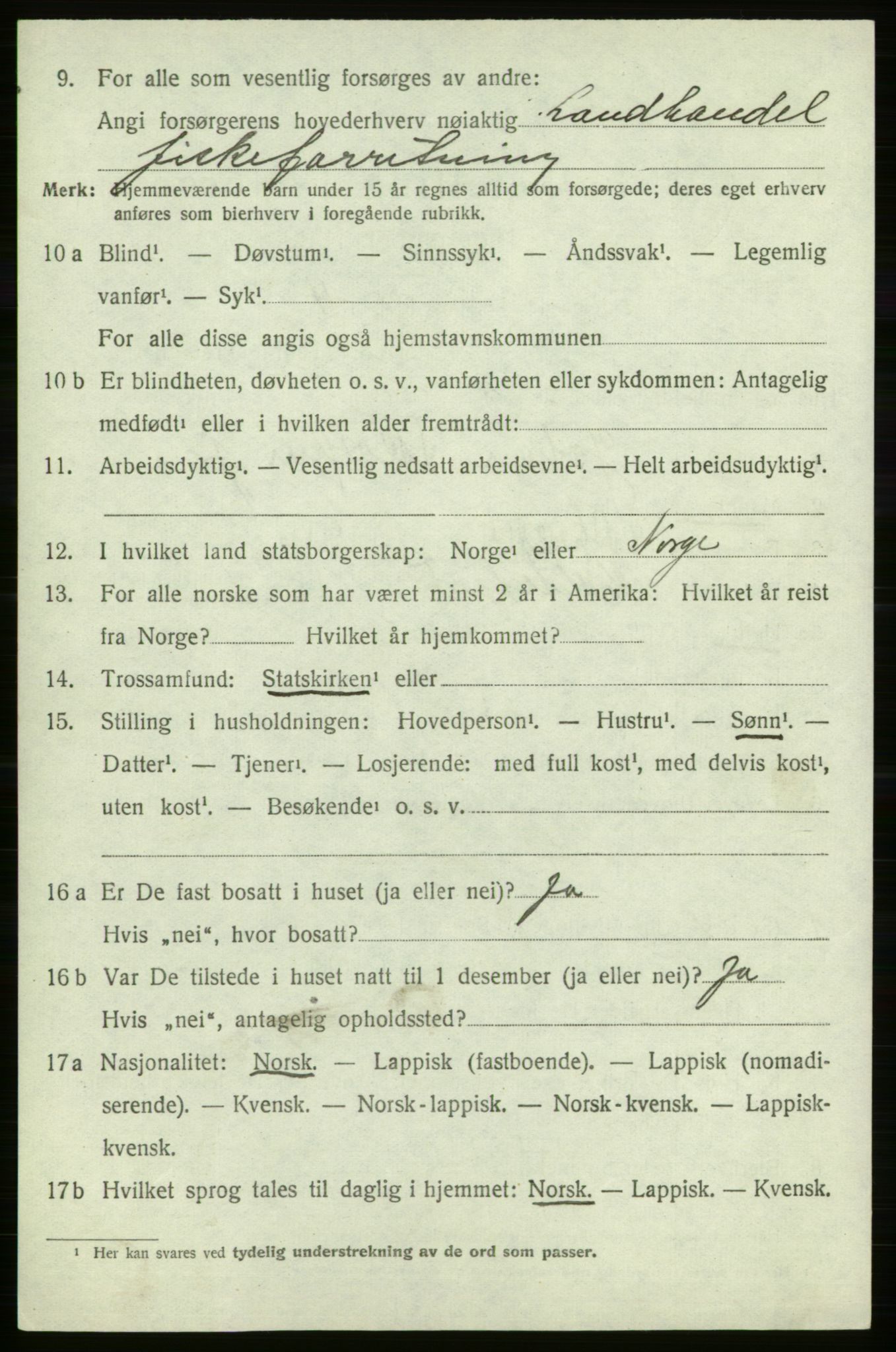 SATØ, 1920 census for Hasvik, 1920, p. 896