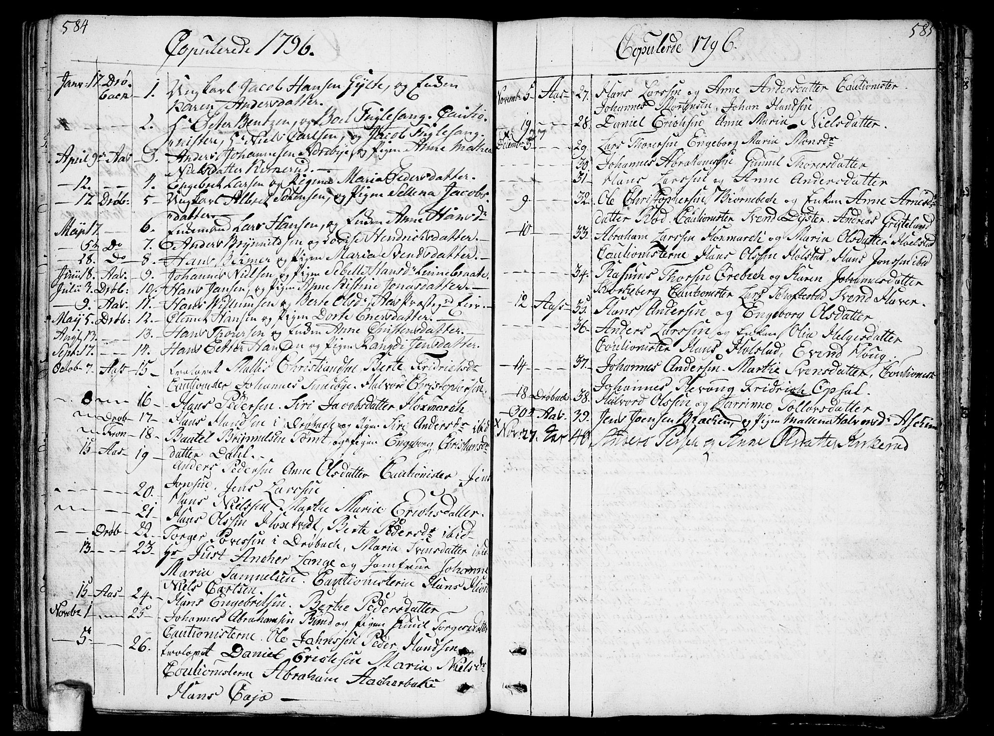 Ås prestekontor Kirkebøker, AV/SAO-A-10894/F/Fa/L0002: Parish register (official) no. I 2, 1778-1813, p. 584-585