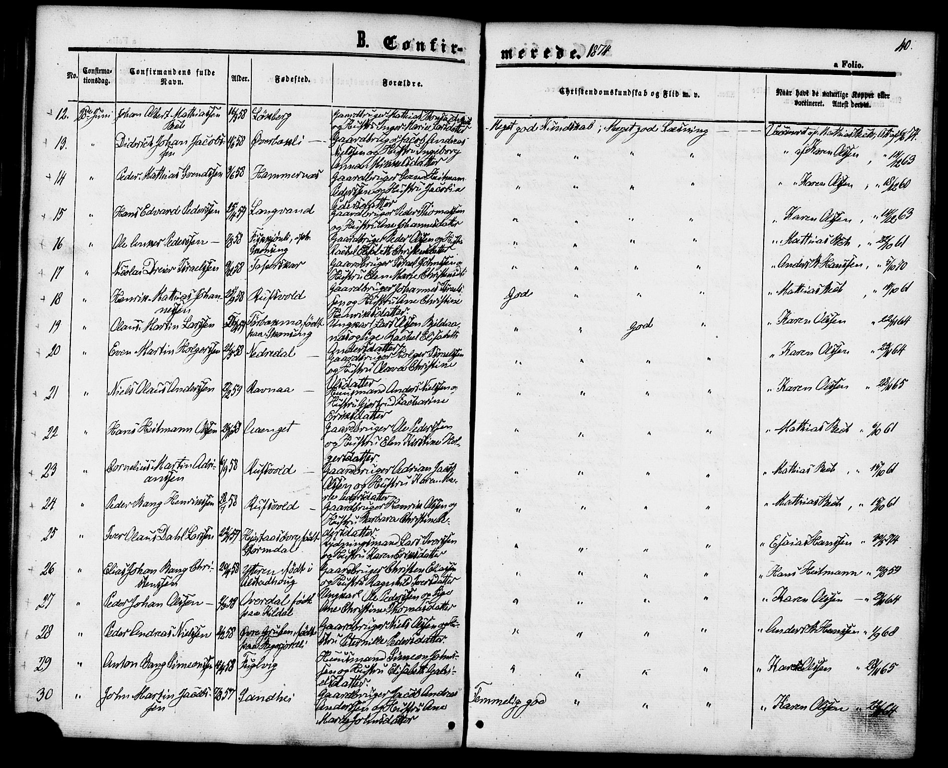 Ministerialprotokoller, klokkerbøker og fødselsregistre - Nordland, AV/SAT-A-1459/827/L0394: Parish register (official) no. 827A06, 1865-1886, p. 40