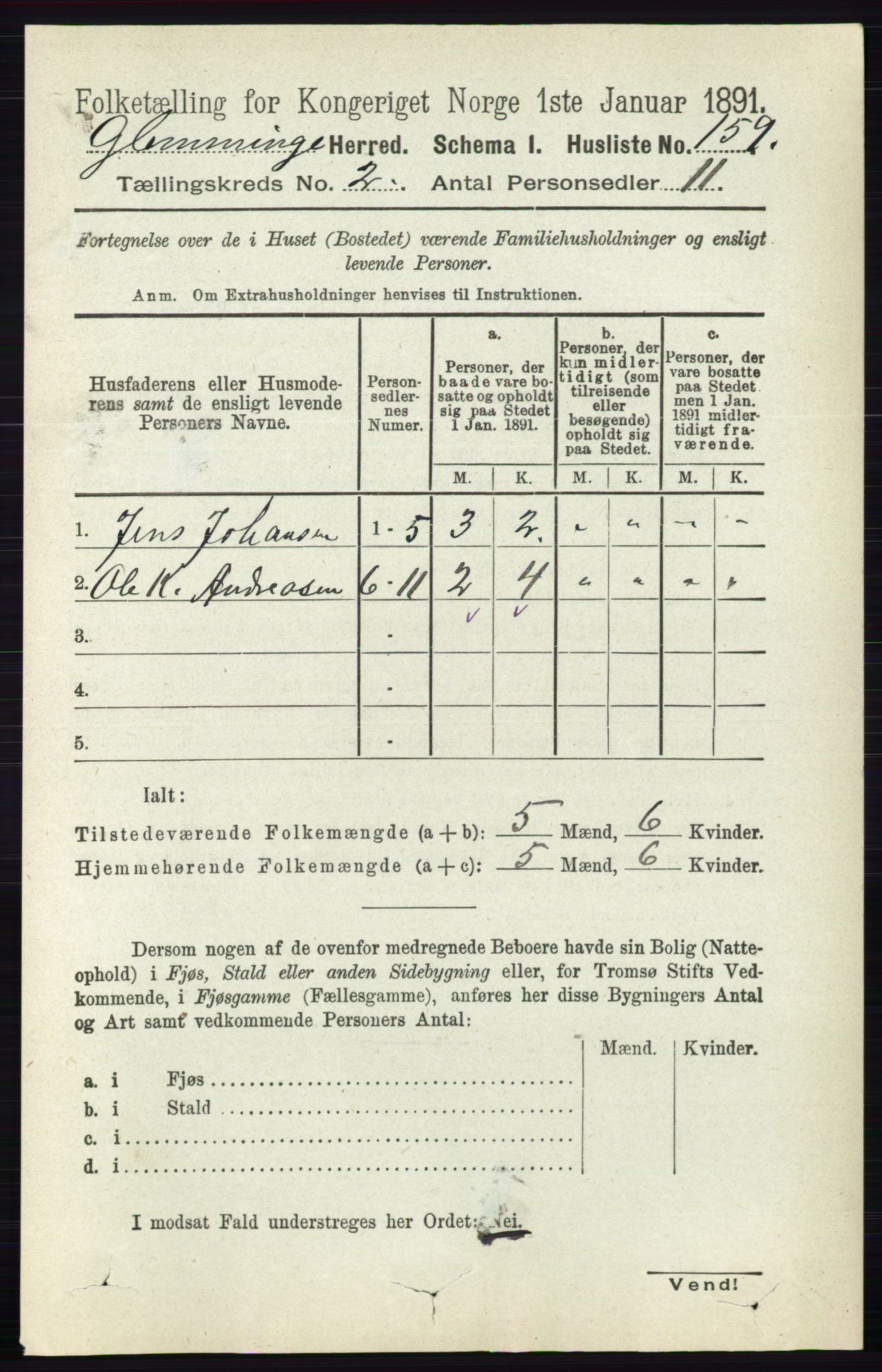 RA, 1891 census for 0132 Glemmen, 1891, p. 577