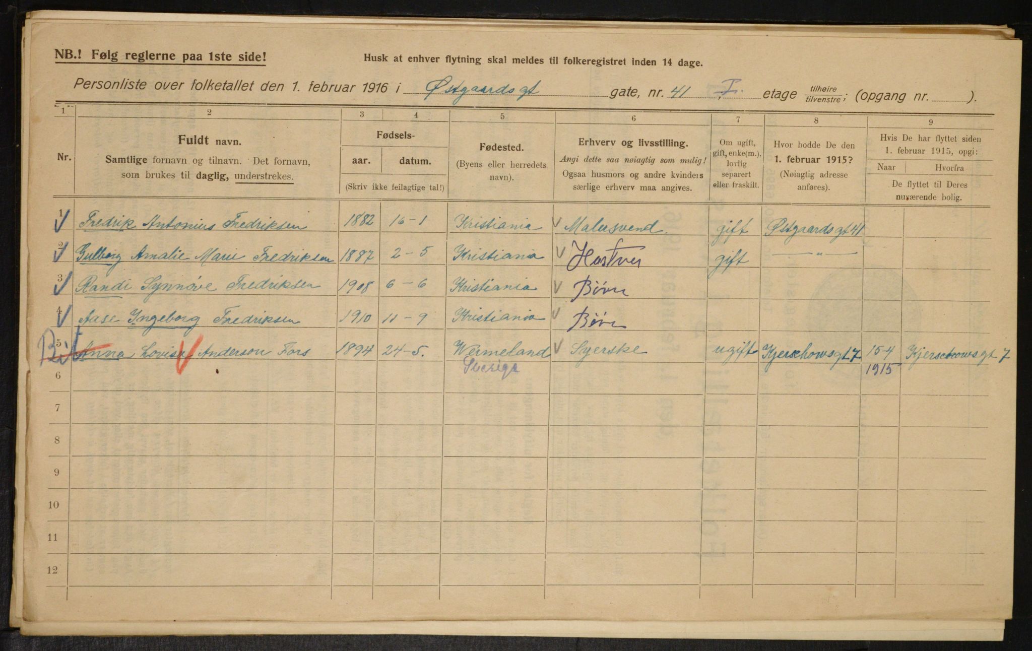OBA, Municipal Census 1916 for Kristiania, 1916, p. 133073