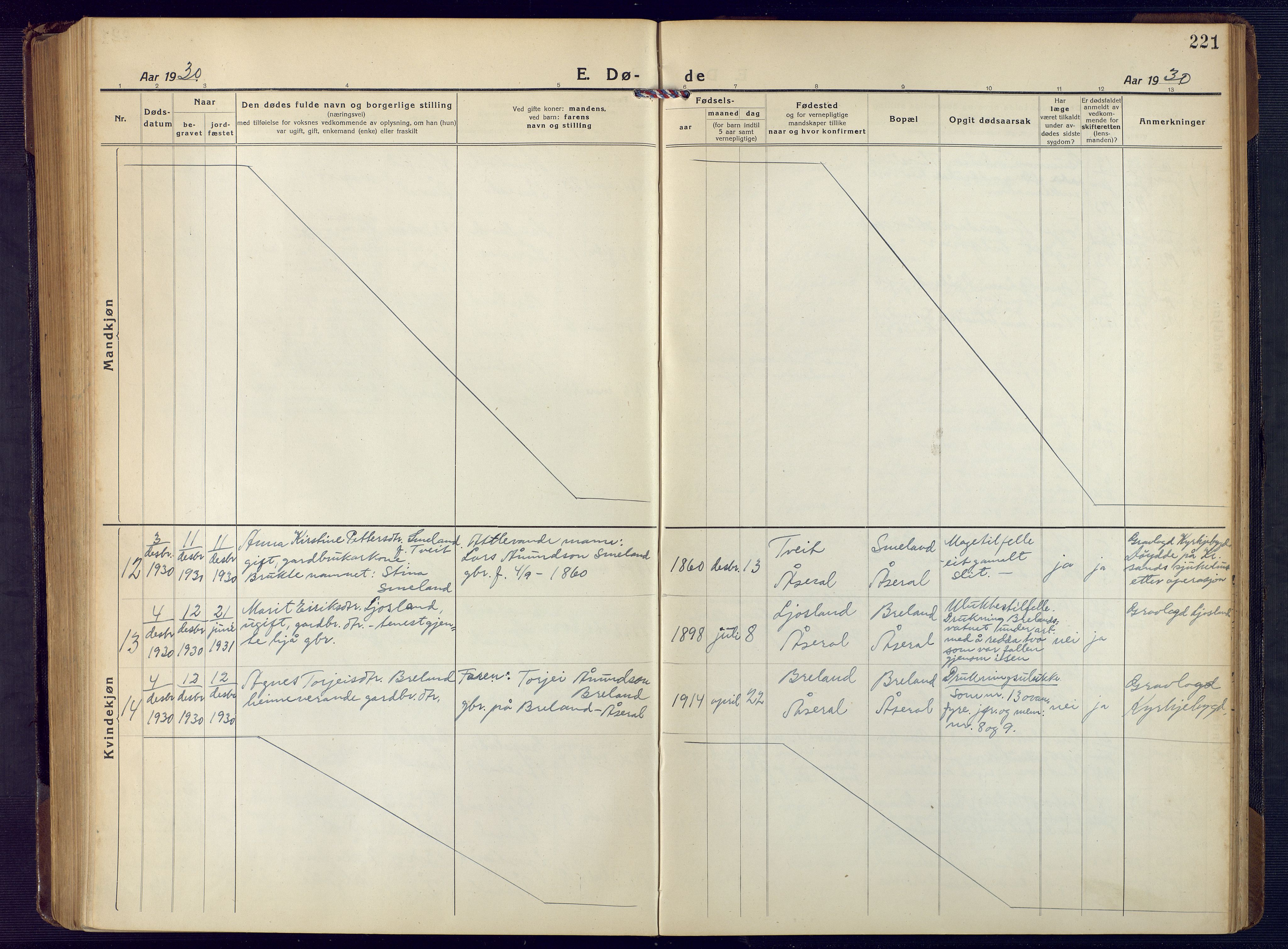 Åseral sokneprestkontor, AV/SAK-1111-0051/F/Fb/L0004: Parish register (copy) no. B 4, 1920-1946, p. 221