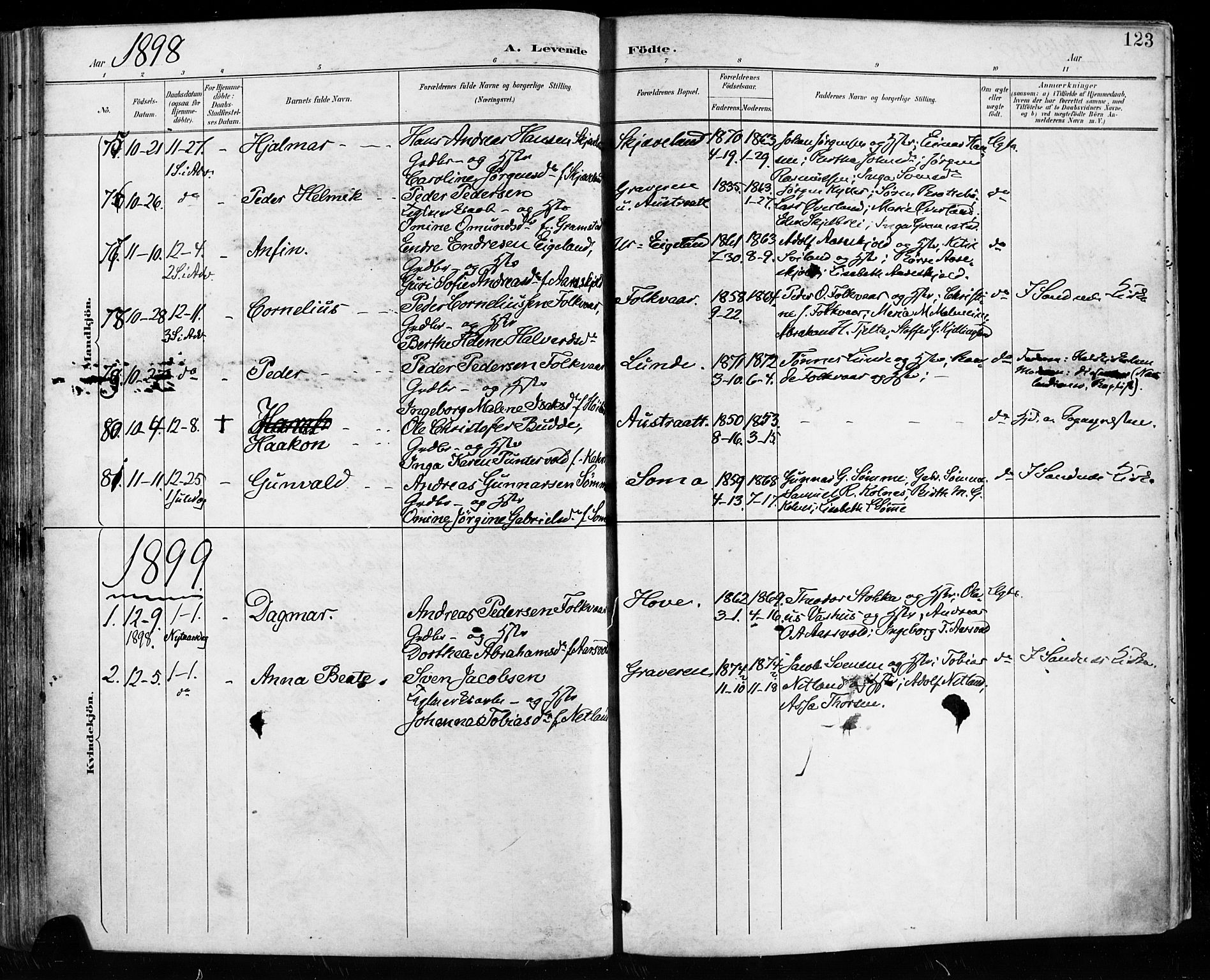 Høyland sokneprestkontor, SAST/A-101799/001/30BA/L0013: Parish register (official) no. A 13.1, 1889-1898, p. 123