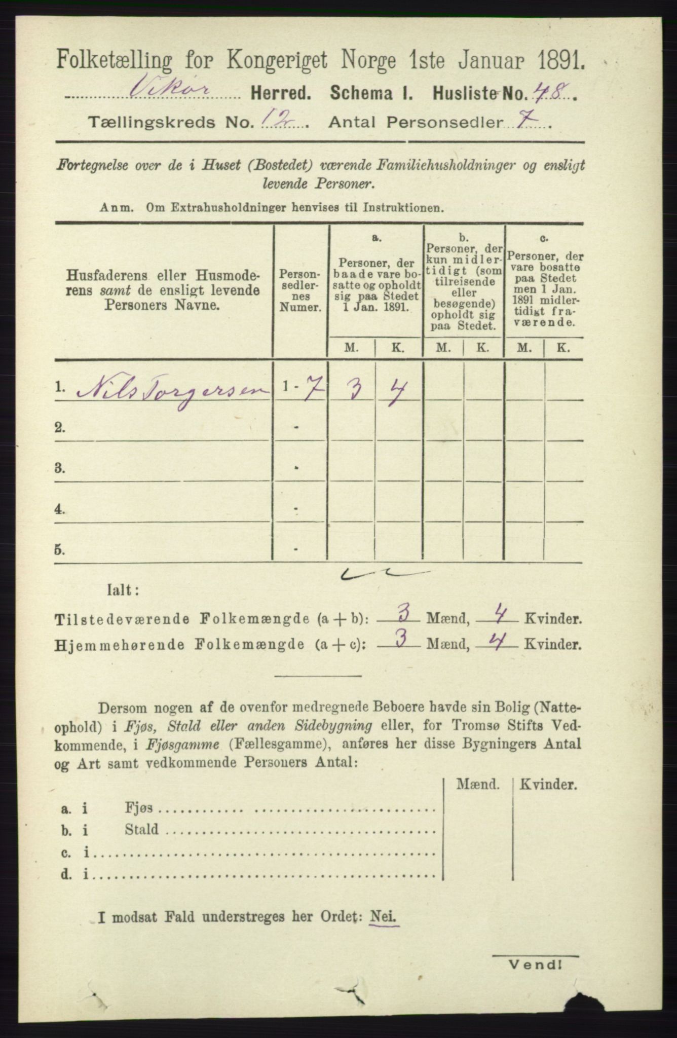 RA, 1891 census for 1238 Vikør, 1891, p. 3305