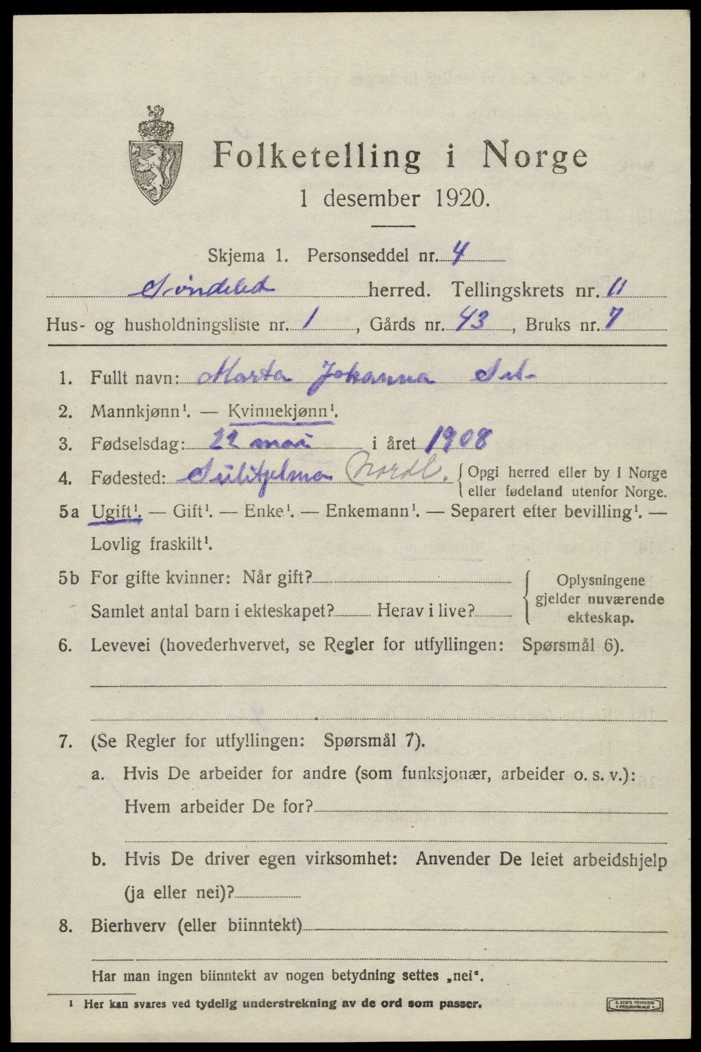 SAK, 1920 census for Søndeled, 1920, p. 5475