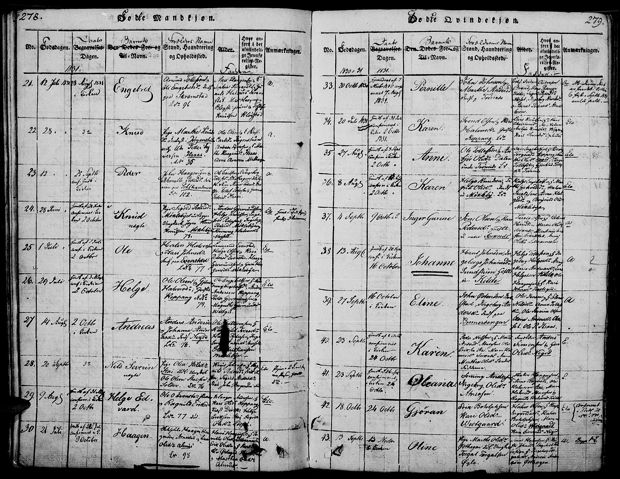 Åmot prestekontor, Hedmark, SAH/PREST-056/H/Ha/Haa/L0005: Parish register (official) no. 5, 1815-1841, p. 278-279