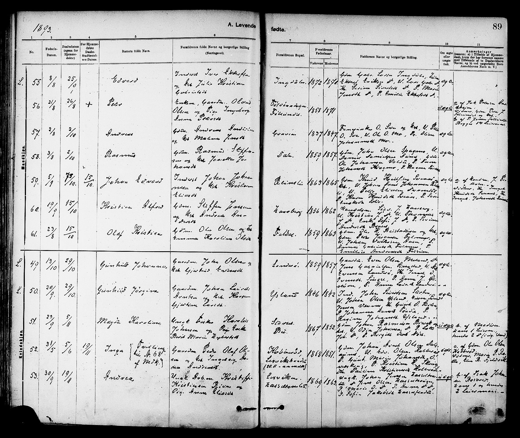 Ministerialprotokoller, klokkerbøker og fødselsregistre - Sør-Trøndelag, AV/SAT-A-1456/647/L0634: Parish register (official) no. 647A01, 1885-1896, p. 89