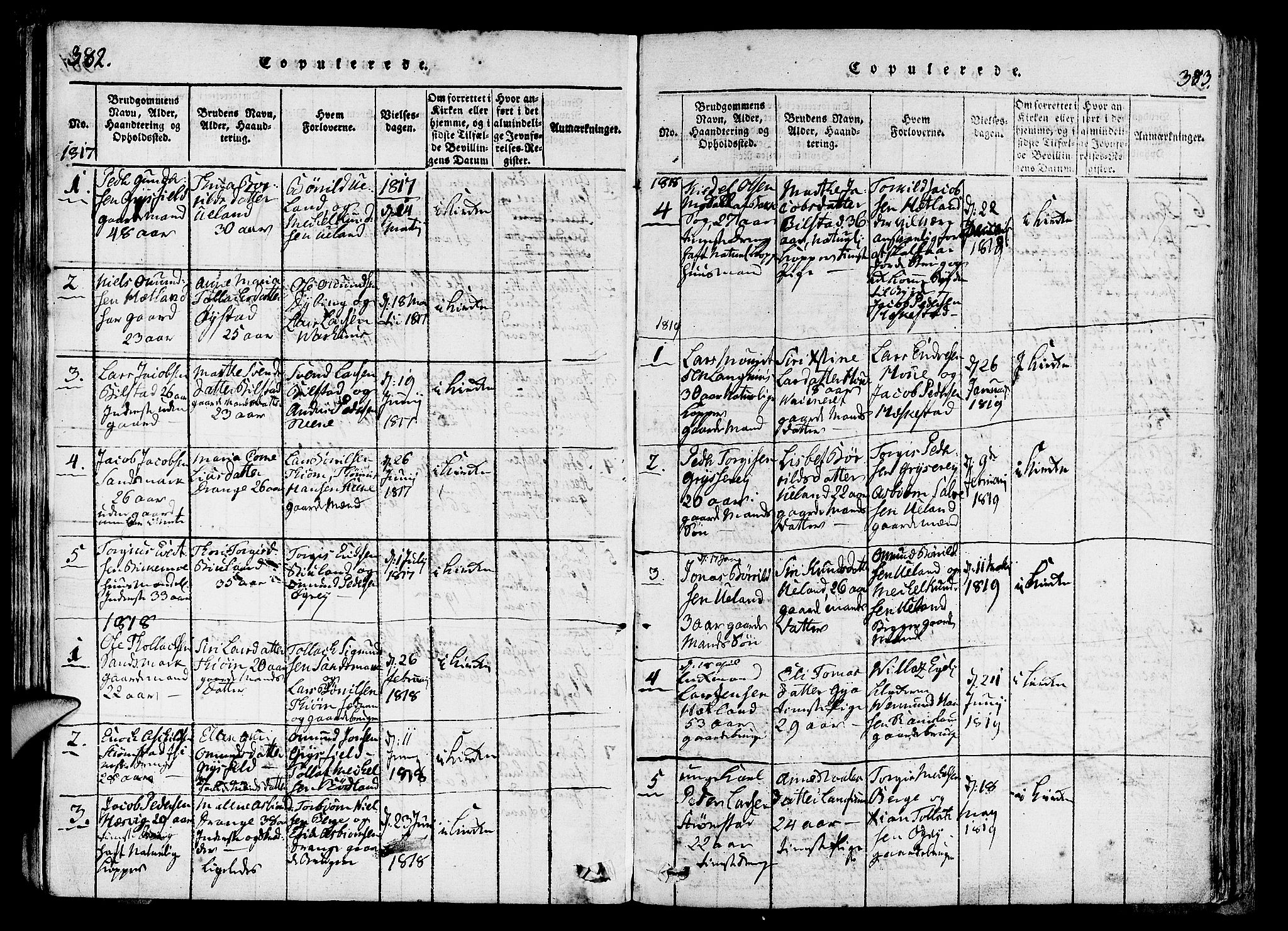 Lund sokneprestkontor, SAST/A-101809/S06/L0006: Parish register (official) no. A 6, 1816-1839, p. 382-383