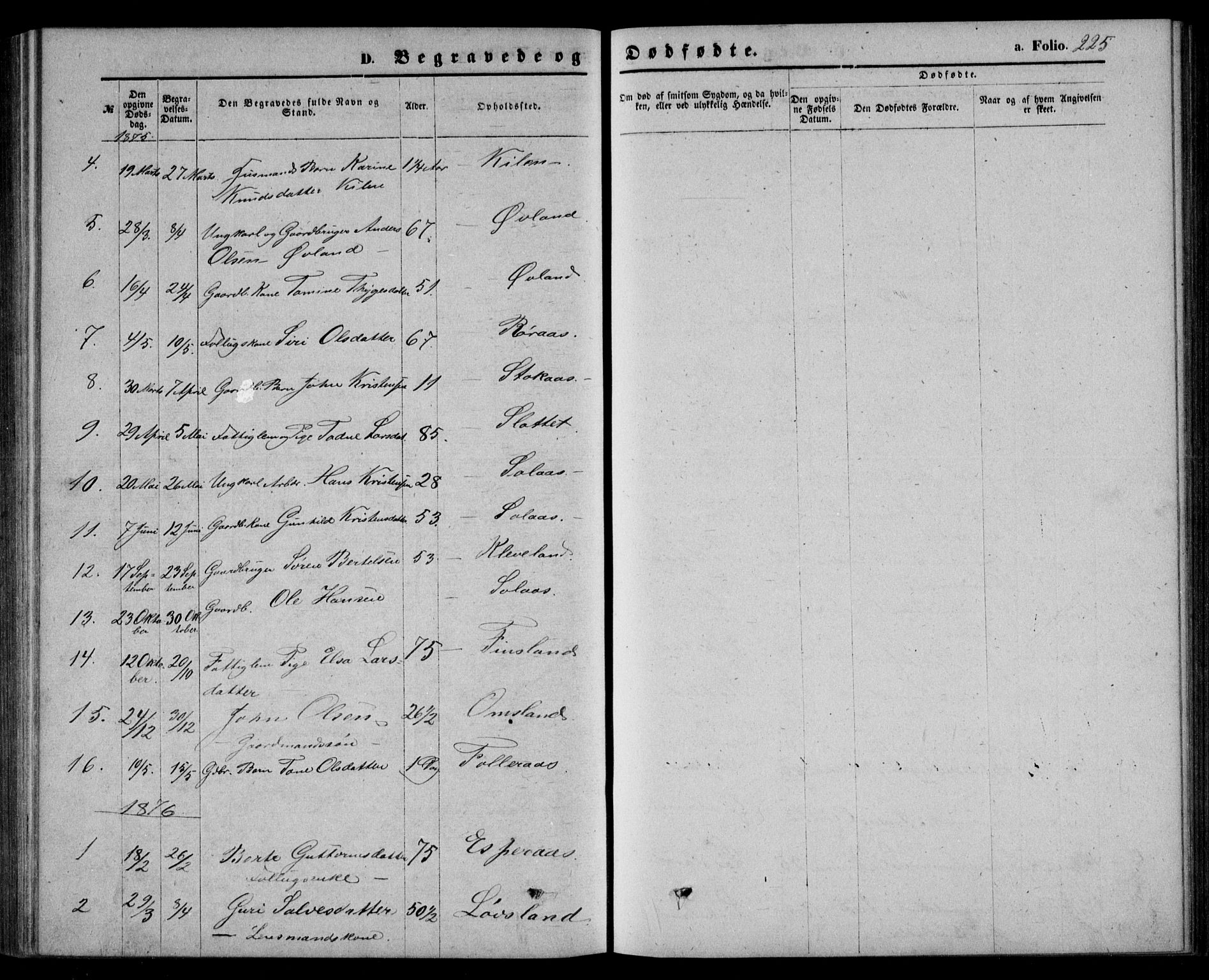 Bjelland sokneprestkontor, AV/SAK-1111-0005/F/Fb/Fbb/L0004: Parish register (copy) no. B 4, 1867-1887, p. 225