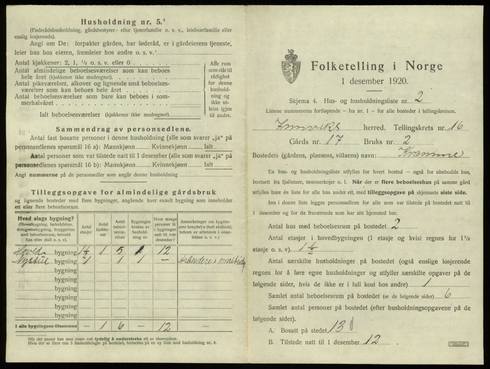 SAB, 1920 census for Innvik, 1920, p. 960