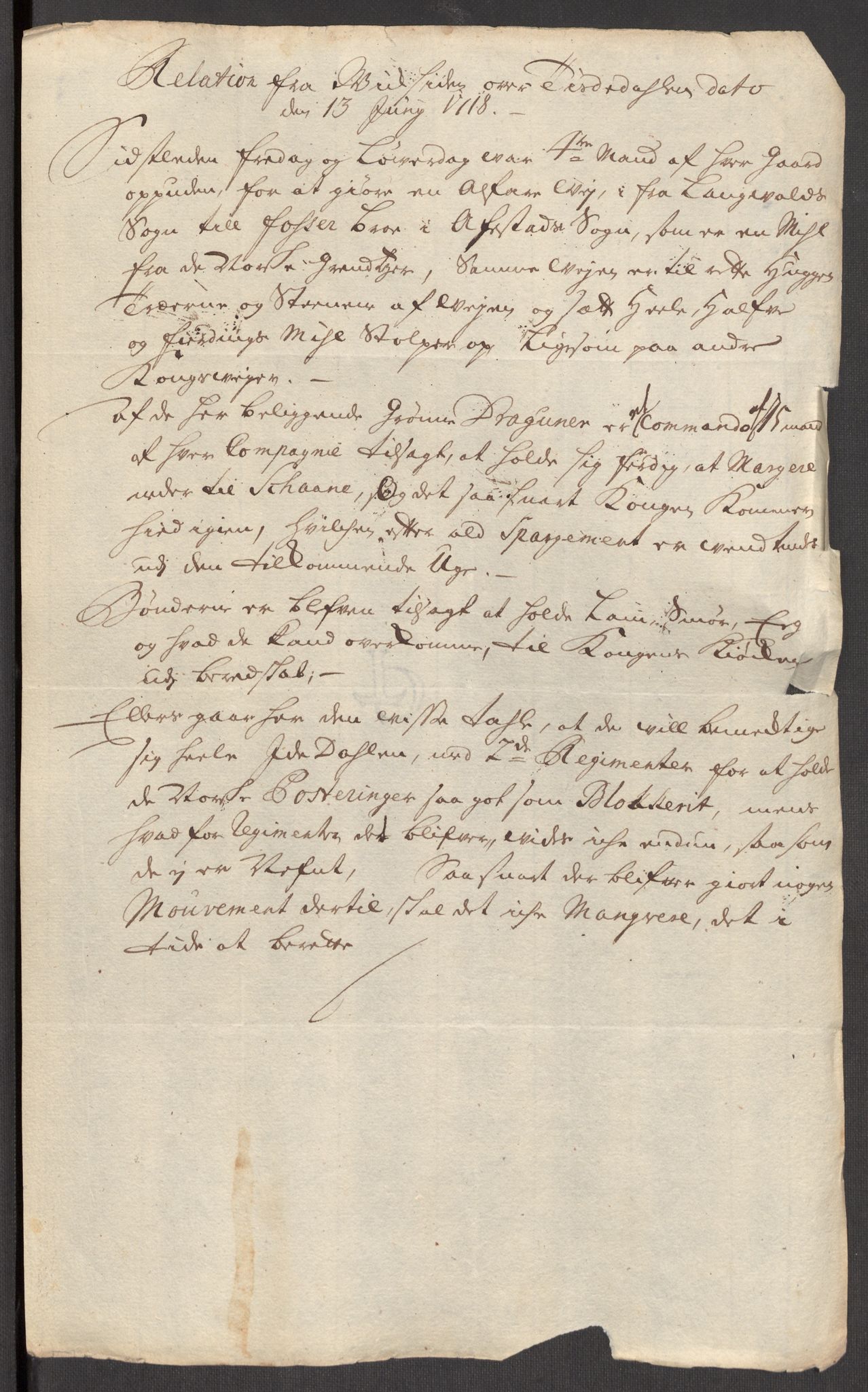 Kommanderende general (KG I) med Det norske krigsdirektorium, AV/RA-EA-5419/E/Eb/L0012: Kunnskap om fienden, kronologisk ordnet, 1718-1719, p. 11