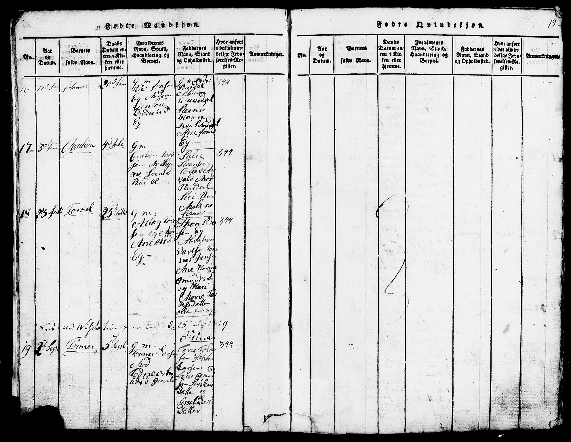 Lund sokneprestkontor, AV/SAST-A-101809/S07/L0002: Parish register (copy) no. B 2, 1816-1832, p. 19