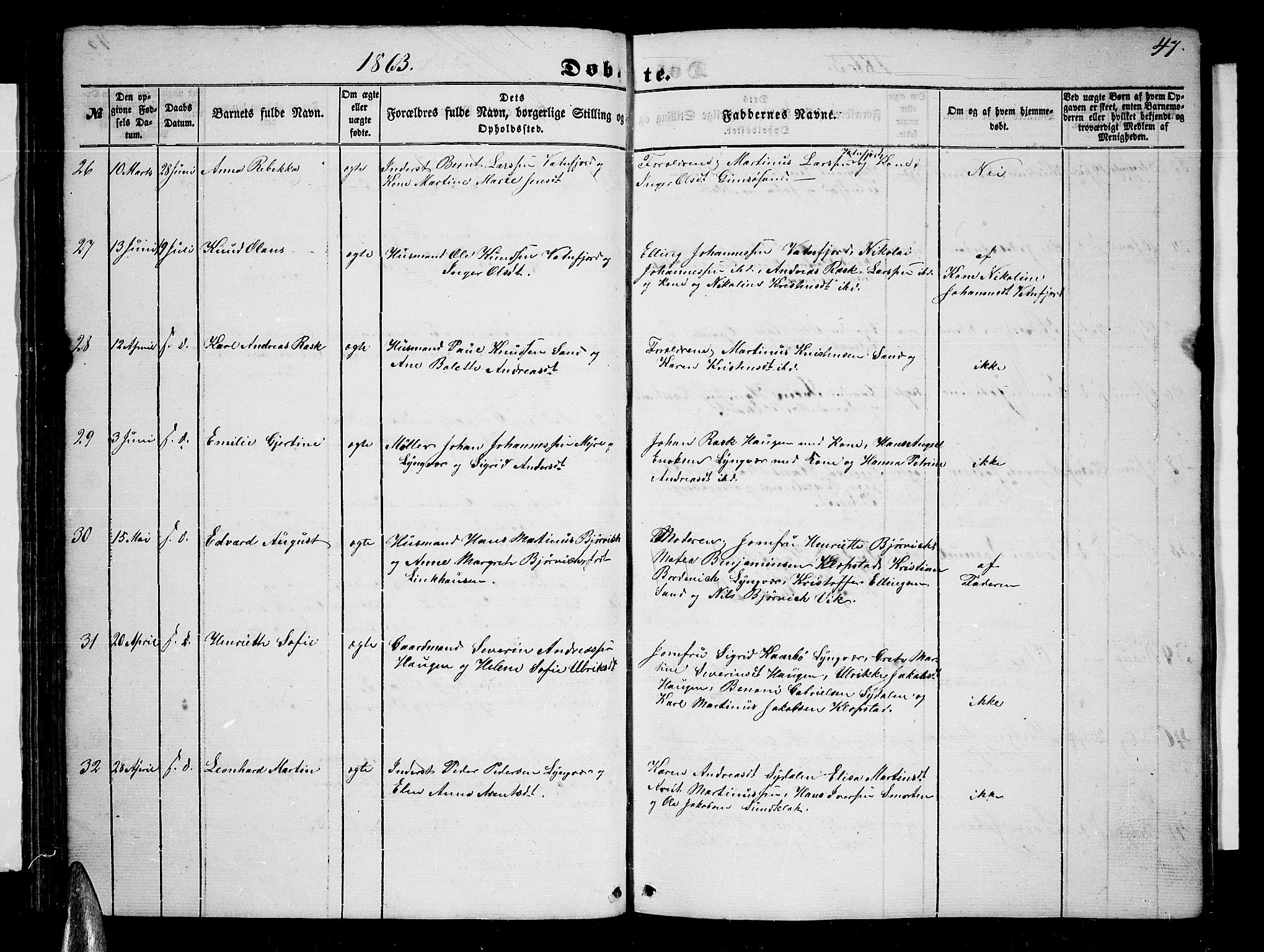 Ministerialprotokoller, klokkerbøker og fødselsregistre - Nordland, AV/SAT-A-1459/876/L1102: Parish register (copy) no. 876C01, 1852-1886, p. 47