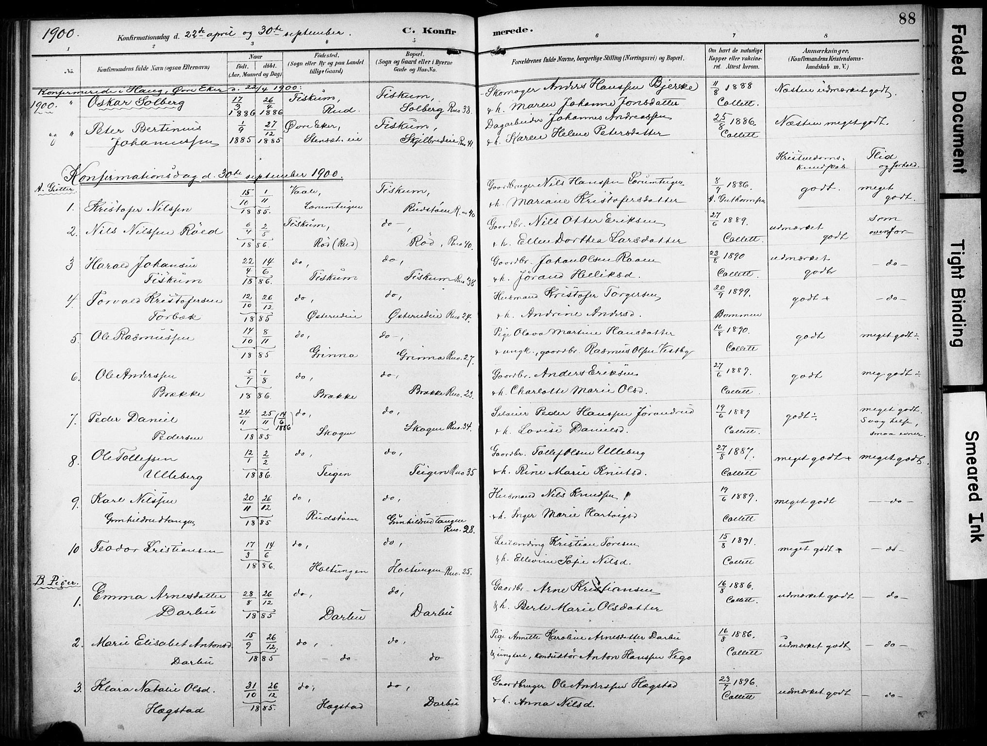 Fiskum kirkebøker, SAKO/A-15/F/Fa/L0003: Parish register (official) no. 3, 1890-1905, p. 88