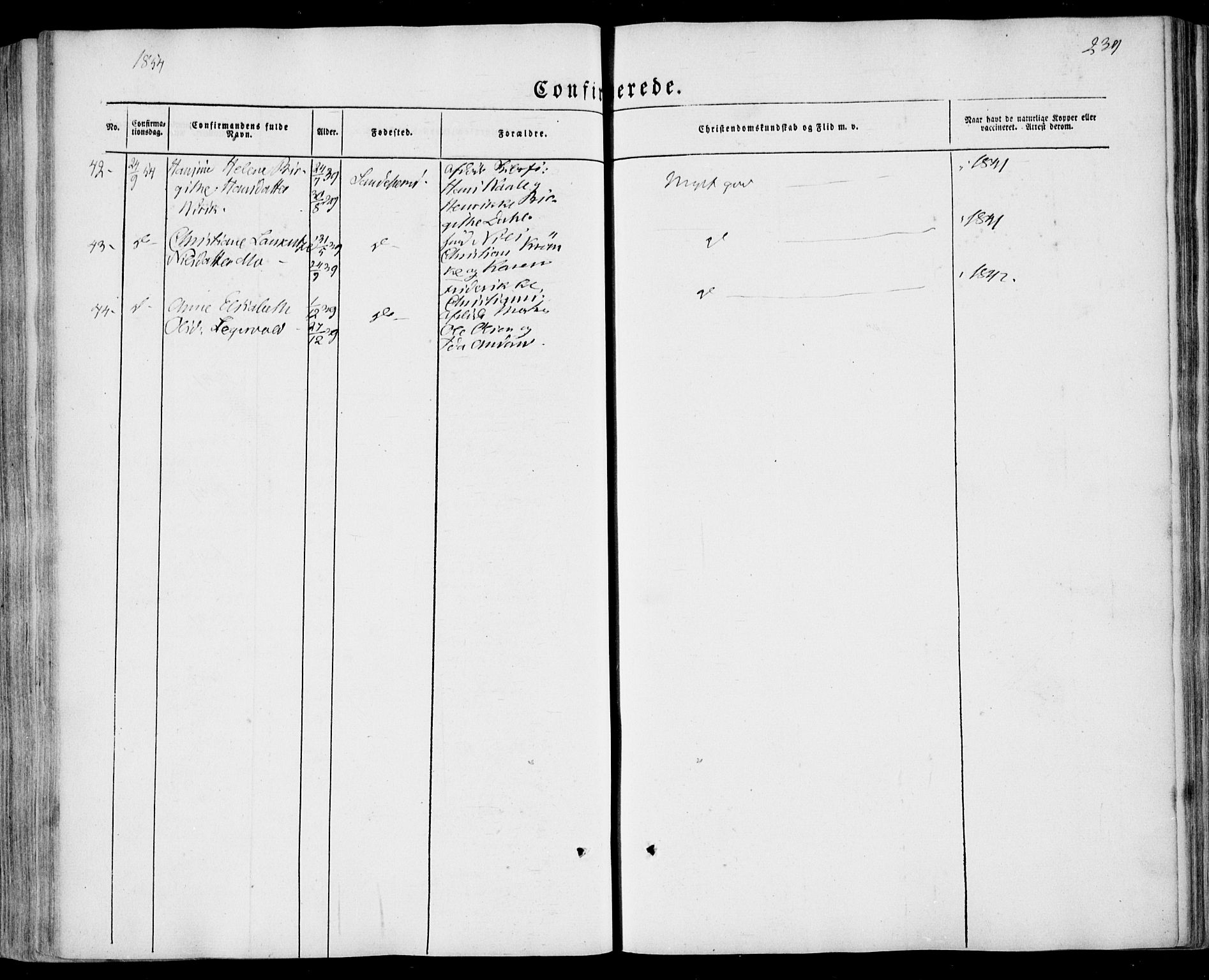 Sandar kirkebøker, AV/SAKO-A-243/F/Fa/L0006: Parish register (official) no. 6, 1847-1860, p. 239