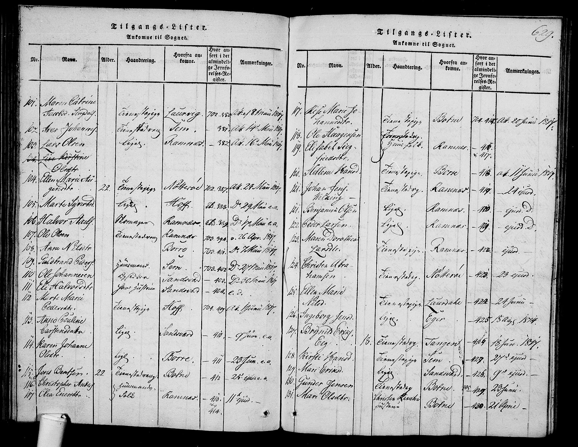 Våle kirkebøker, AV/SAKO-A-334/F/Fa/L0007: Parish register (official) no. I 7, 1814-1824, p. 628-629