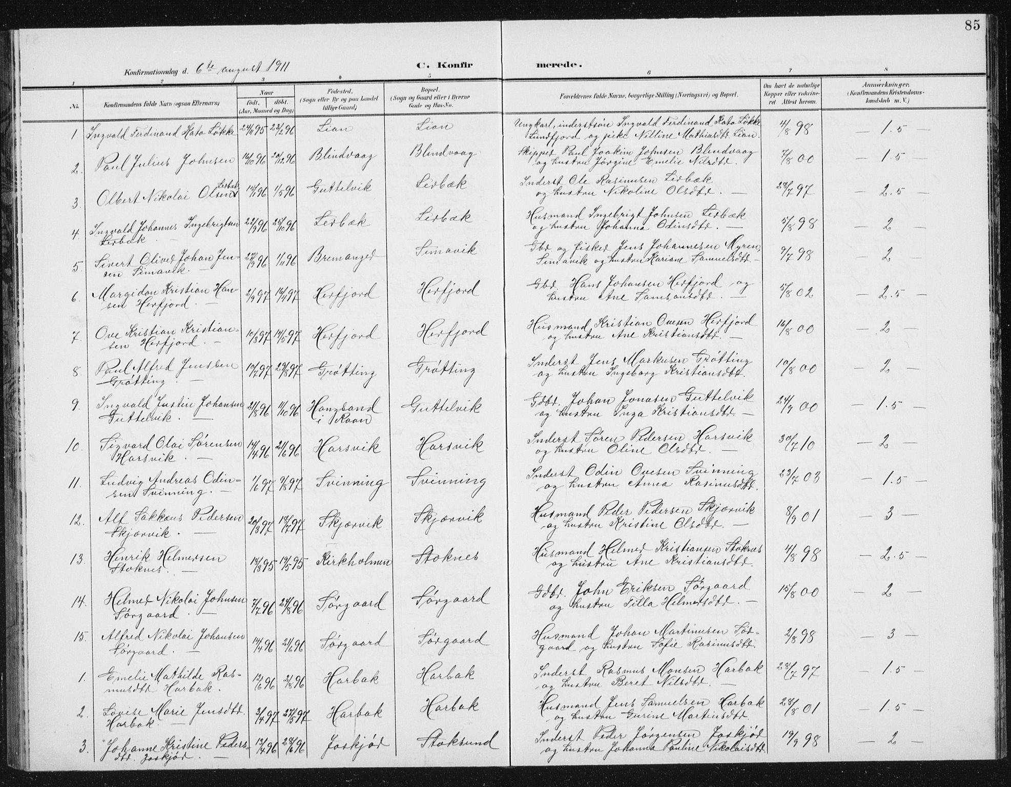 Ministerialprotokoller, klokkerbøker og fødselsregistre - Sør-Trøndelag, SAT/A-1456/656/L0699: Parish register (copy) no. 656C05, 1905-1920, p. 85
