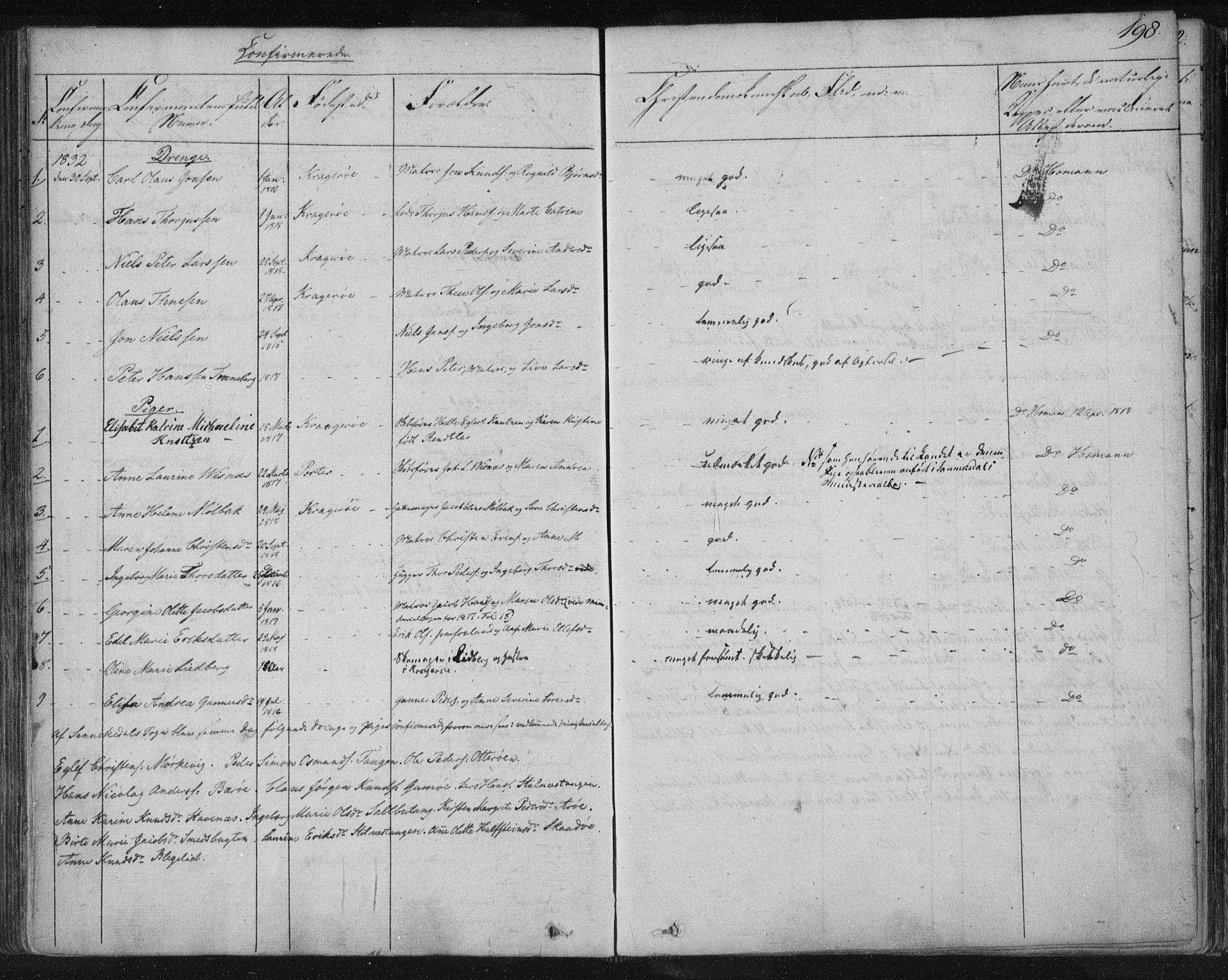 Kragerø kirkebøker, SAKO/A-278/F/Fa/L0005: Parish register (official) no. 5, 1832-1847, p. 198