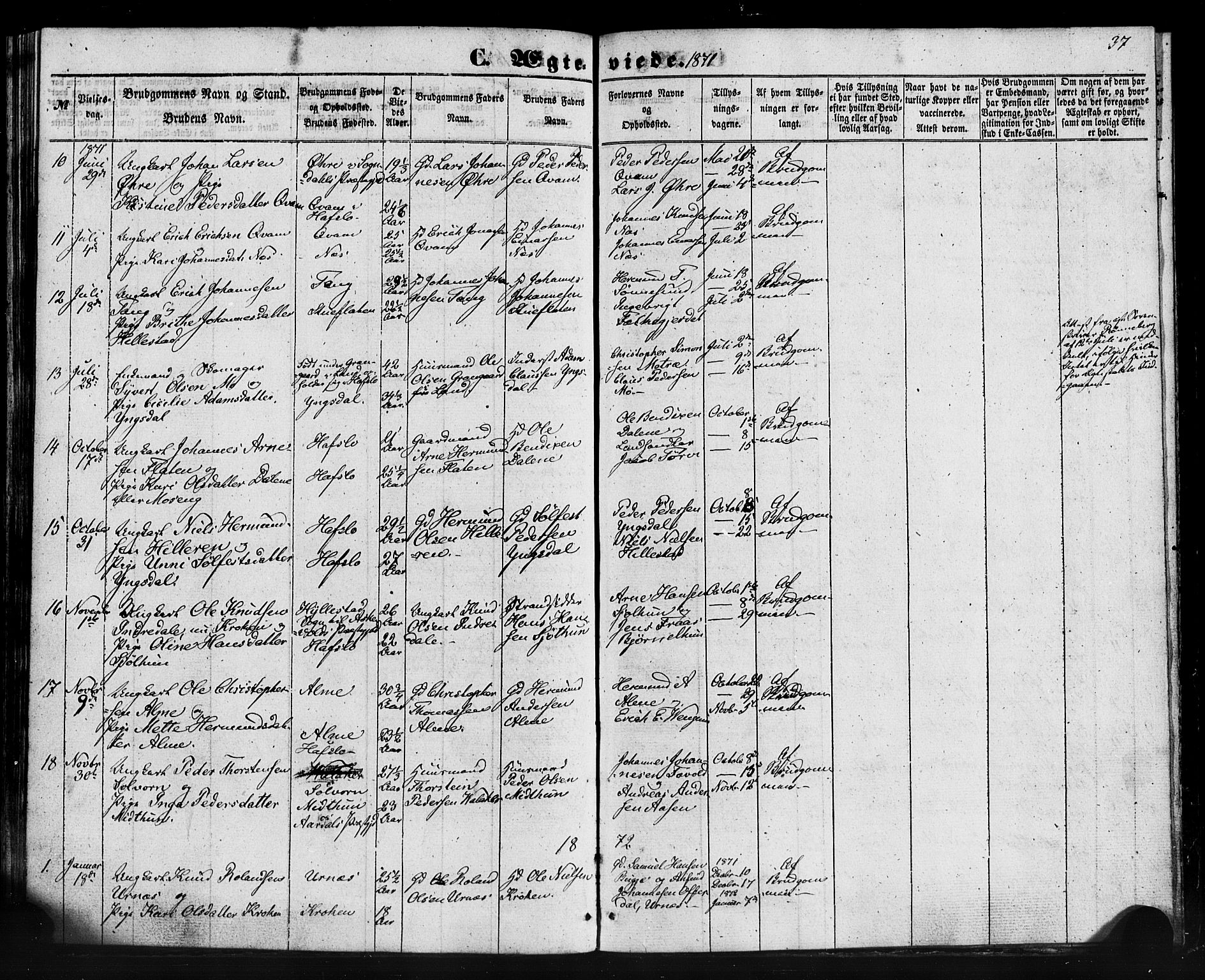 Hafslo sokneprestembete, AV/SAB-A-80301/H/Haa/Haaa/L0013: Parish register (official) no. A 13, 1854-1879, p. 37