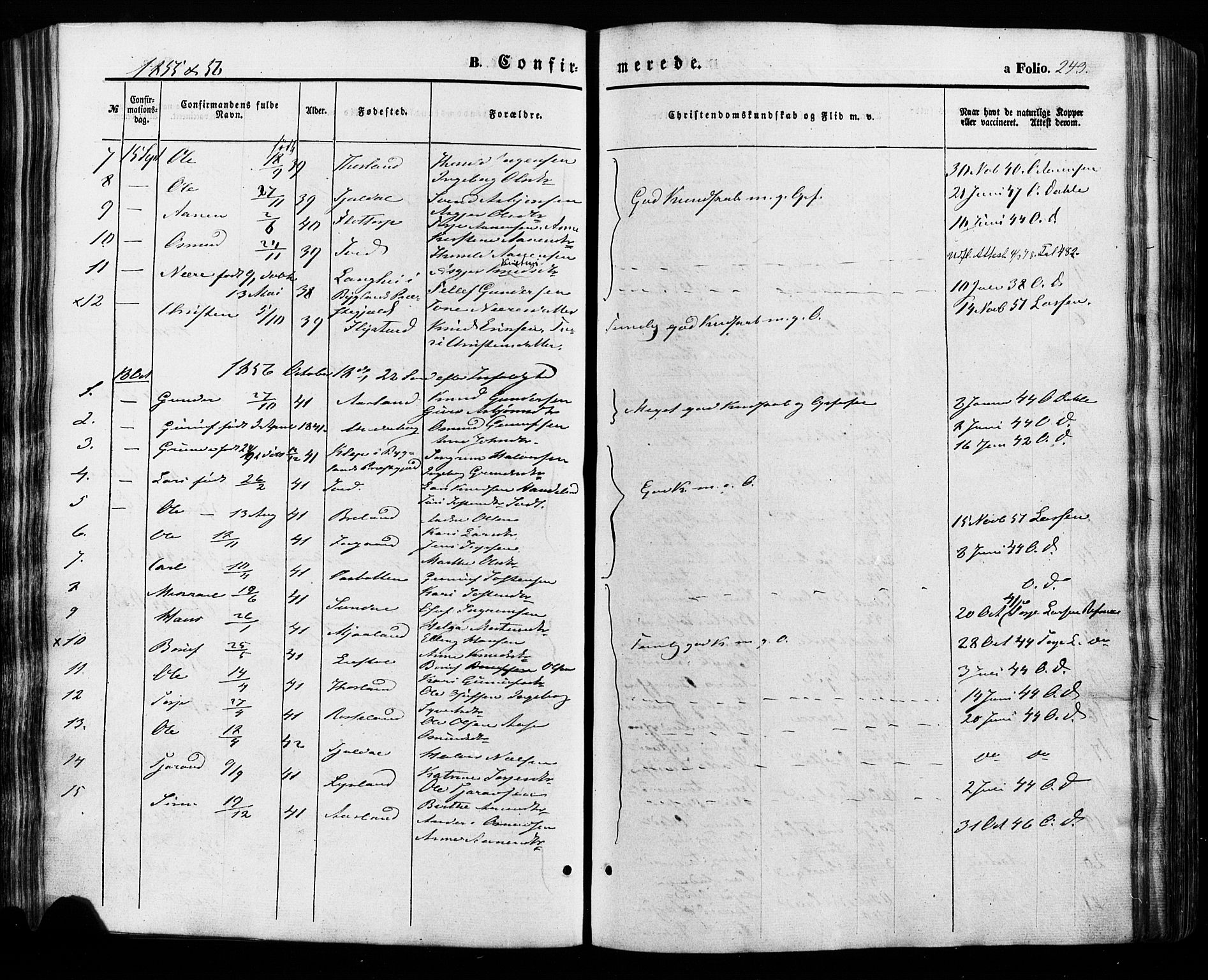 Åseral sokneprestkontor, AV/SAK-1111-0051/F/Fa/L0002: Parish register (official) no. A 2, 1854-1884, p. 243