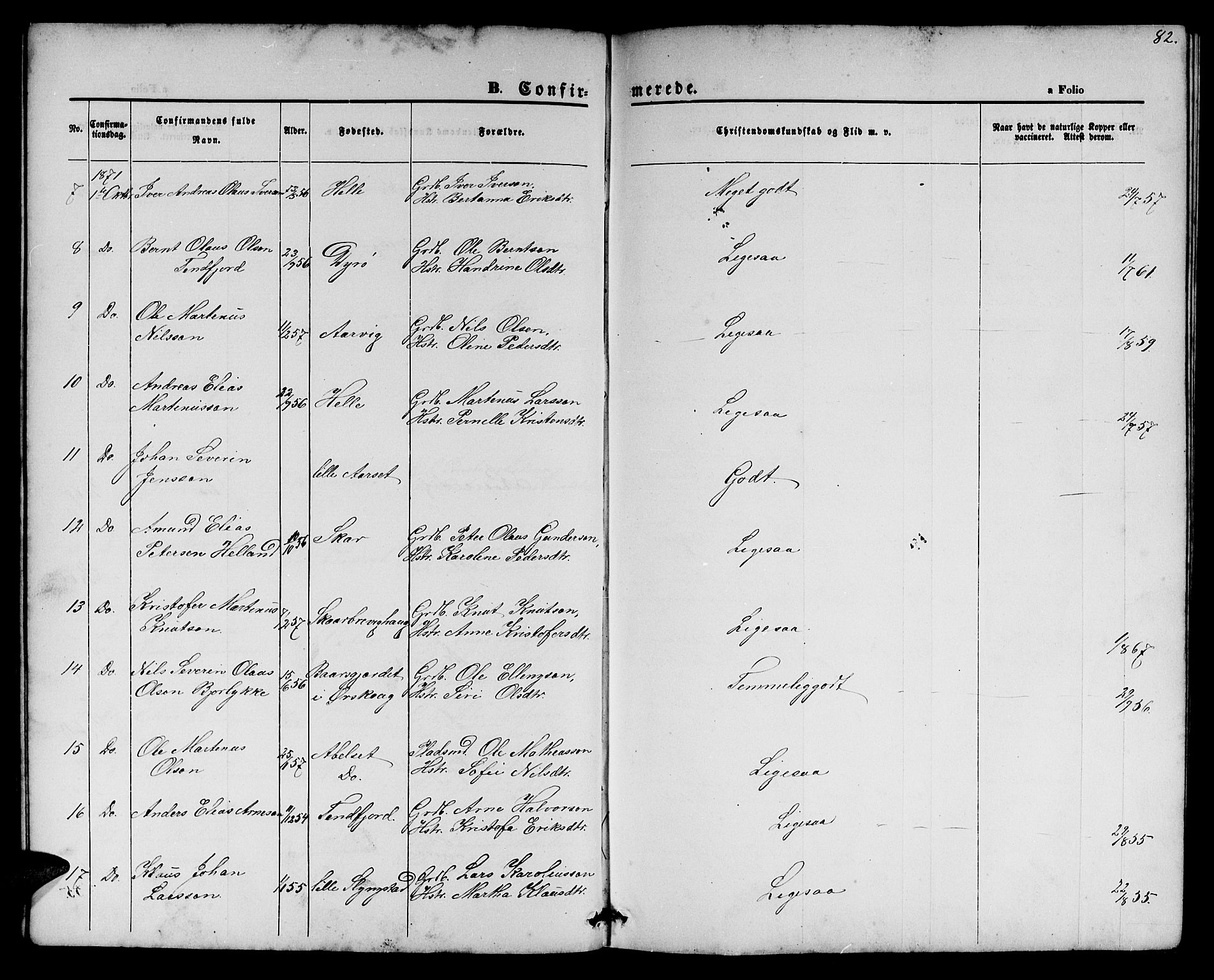 Ministerialprotokoller, klokkerbøker og fødselsregistre - Møre og Romsdal, AV/SAT-A-1454/525/L0375: Parish register (copy) no. 525C01, 1865-1879, p. 82