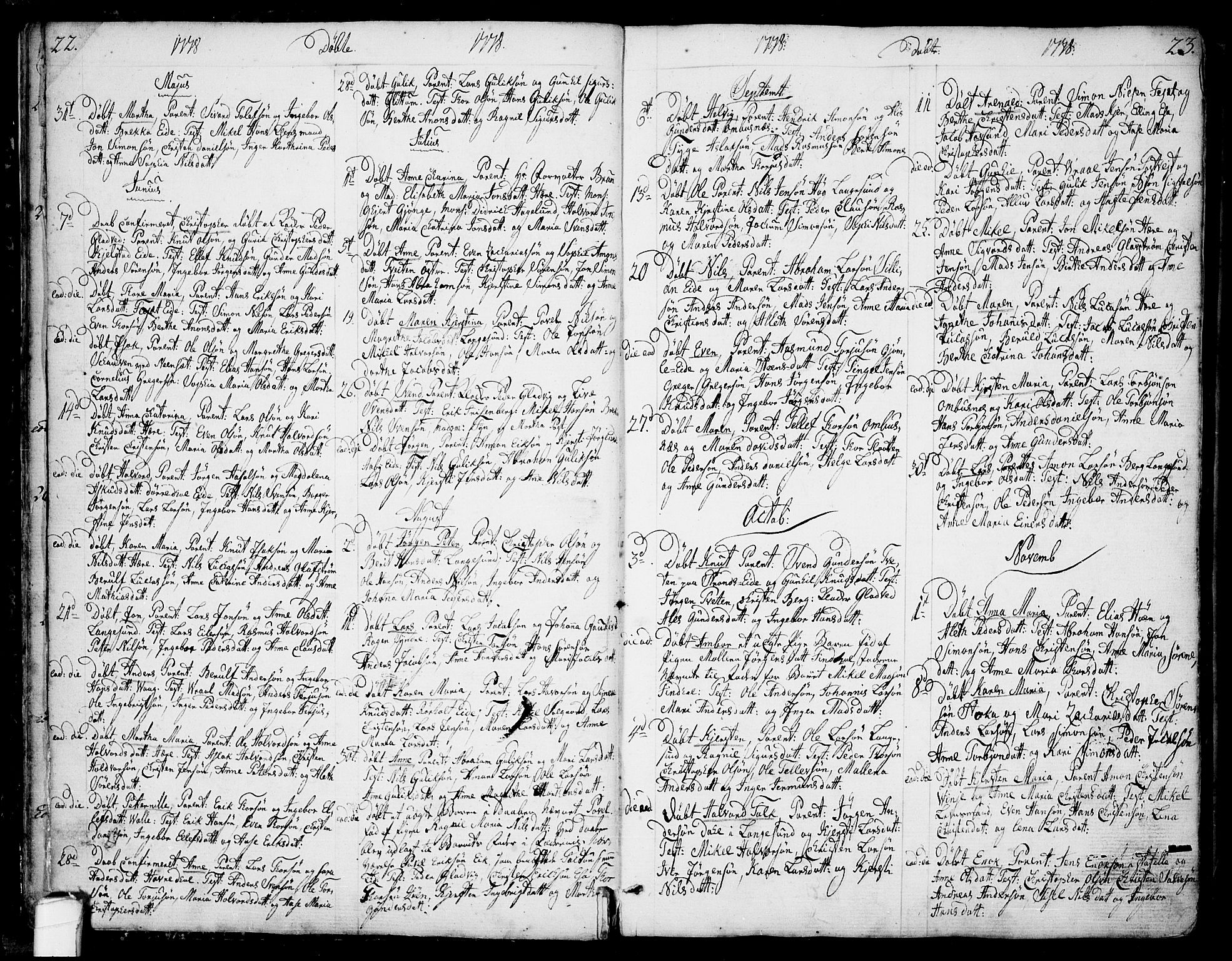 Bamble kirkebøker, SAKO/A-253/F/Fa/L0002: Parish register (official) no. I 2, 1775-1814, p. 22-23