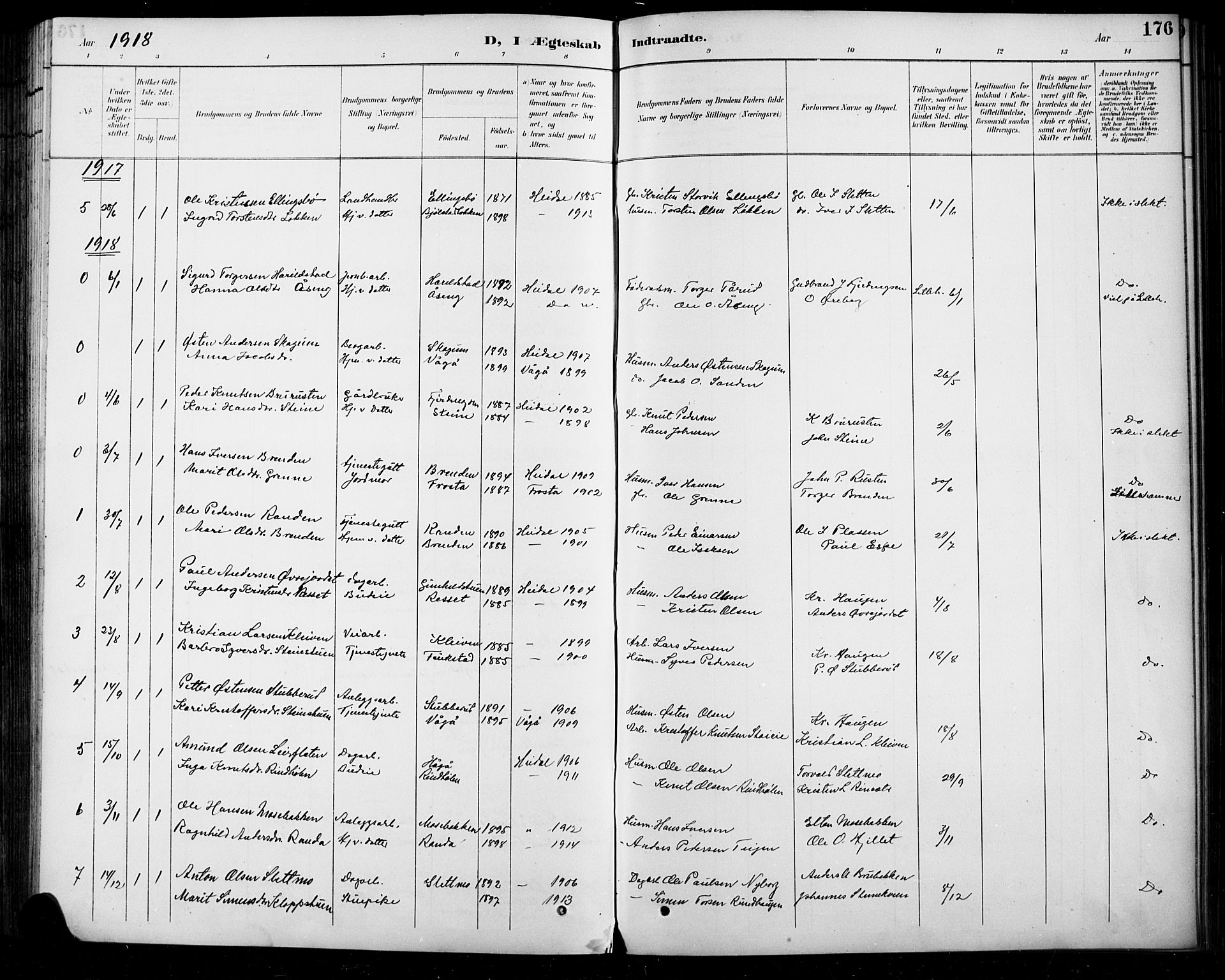 Sel prestekontor, SAH/PREST-074/H/Ha/Hab/L0005: Parish register (copy) no. 5, 1894-1923, p. 176