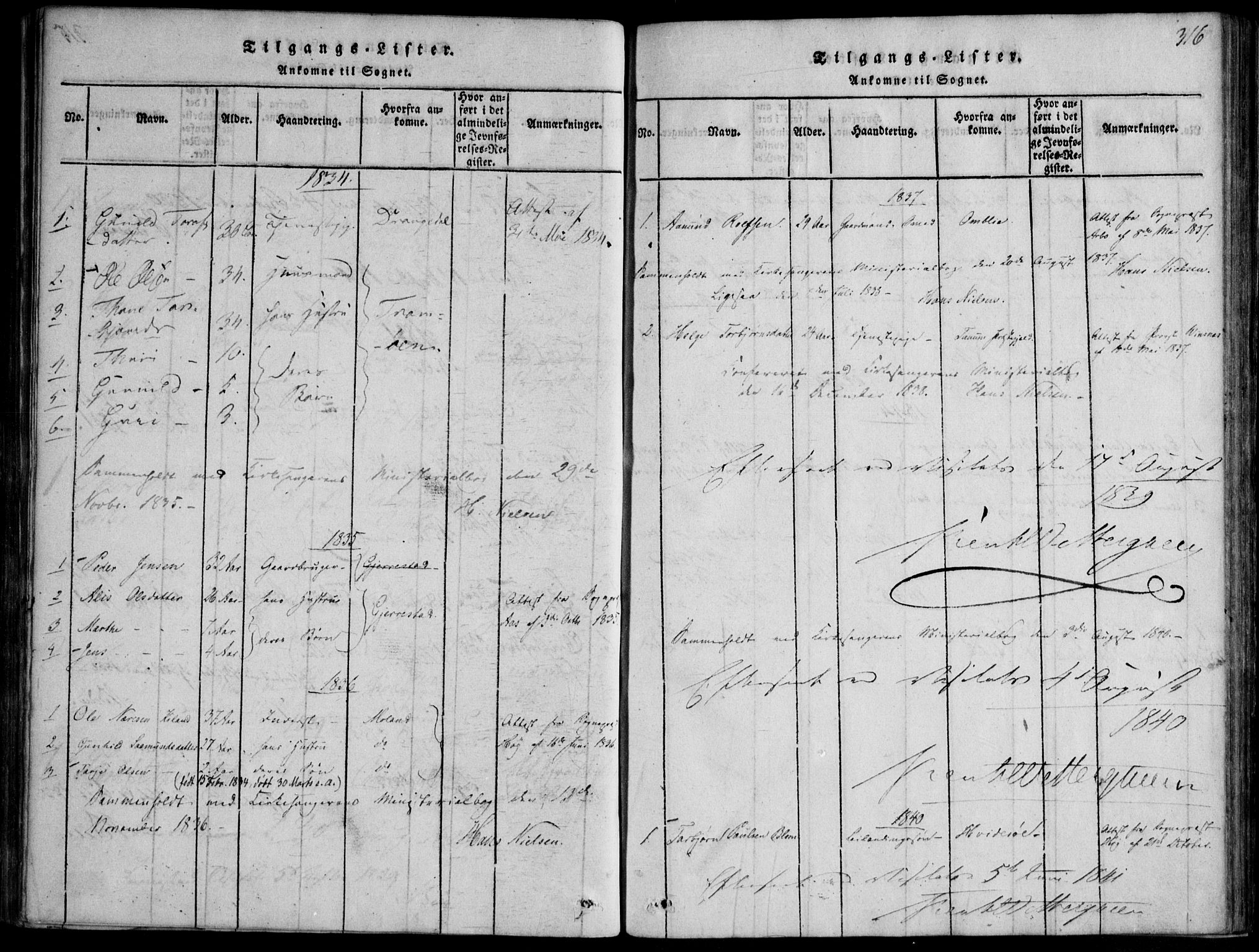 Nissedal kirkebøker, SAKO/A-288/F/Fb/L0001: Parish register (official) no. II 1, 1814-1845, p. 316