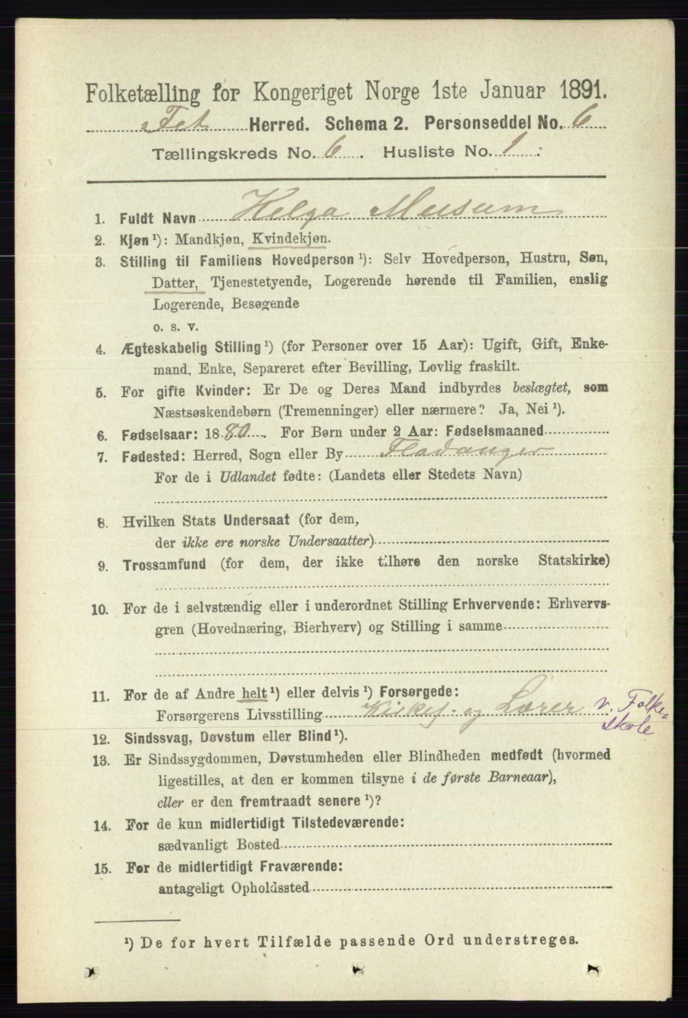 RA, 1891 census for 0227 Fet, 1891, p. 1941