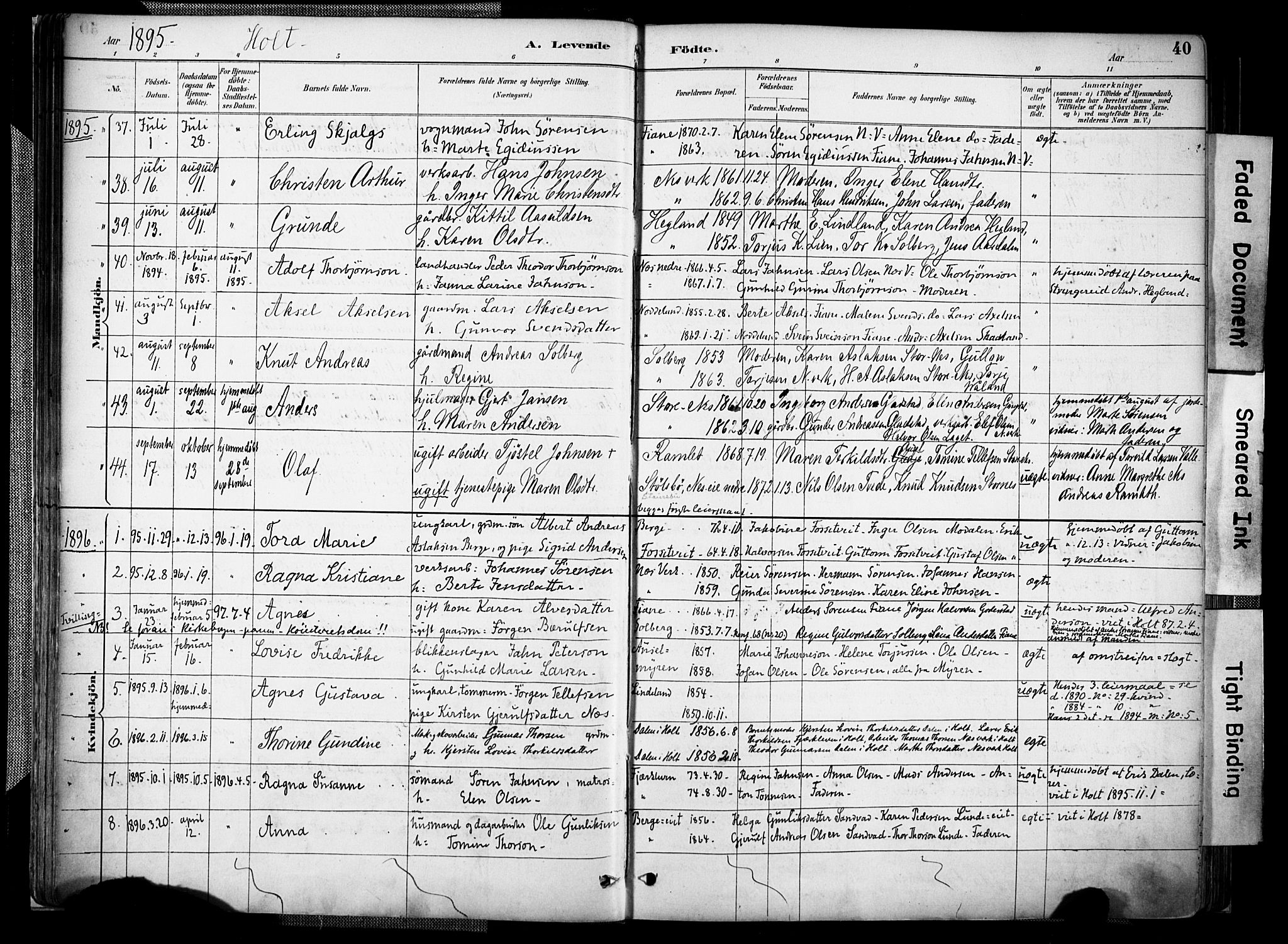 Holt sokneprestkontor, AV/SAK-1111-0021/F/Fa/L0012: Parish register (official) no. A 12, 1885-1907, p. 40