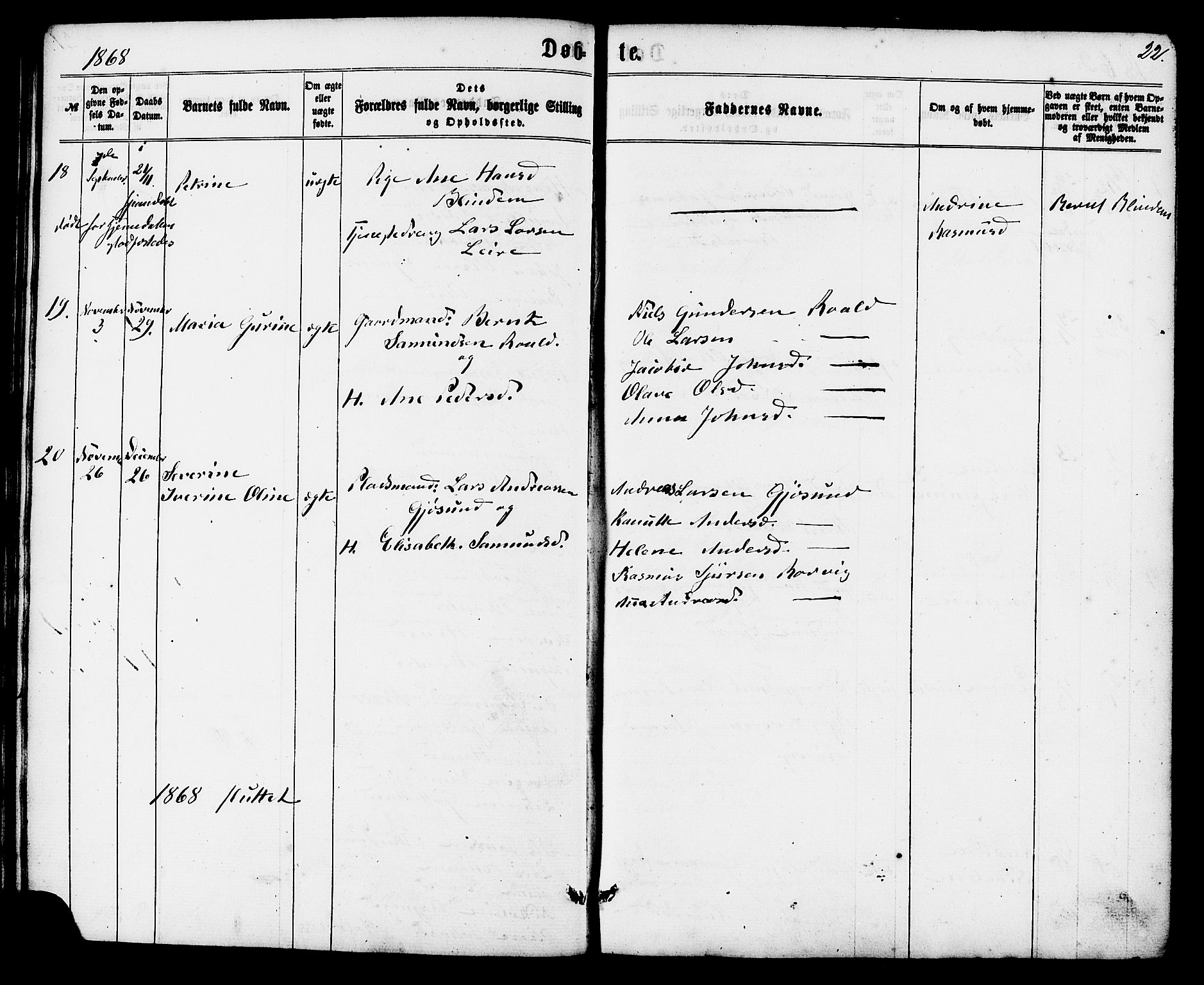 Ministerialprotokoller, klokkerbøker og fødselsregistre - Møre og Romsdal, SAT/A-1454/537/L0518: Parish register (official) no. 537A02, 1862-1876, p. 22
