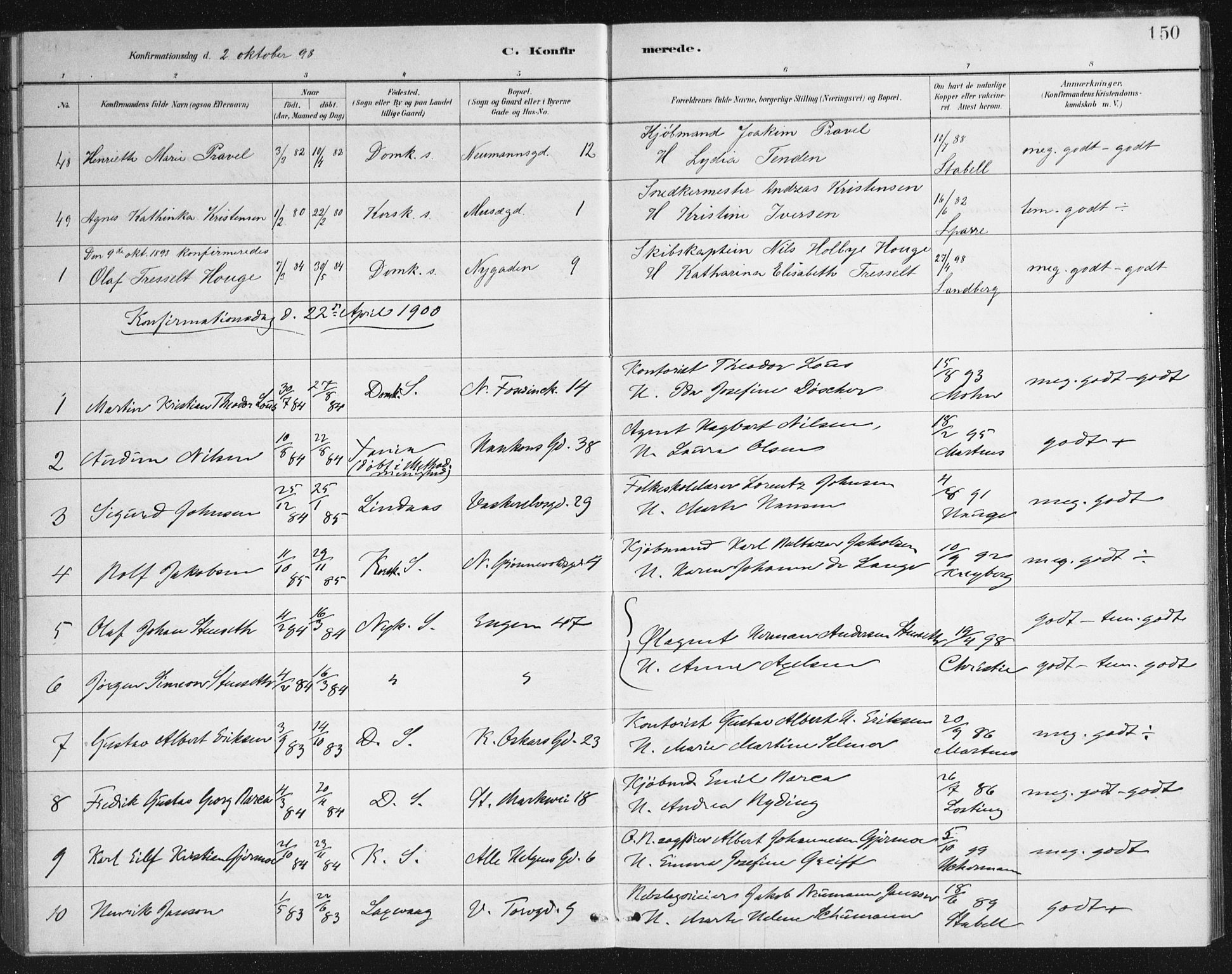 Domkirken sokneprestembete, SAB/A-74801/H/Haa/L0066: Curate's parish register no. A 4, 1880-1912, p. 150