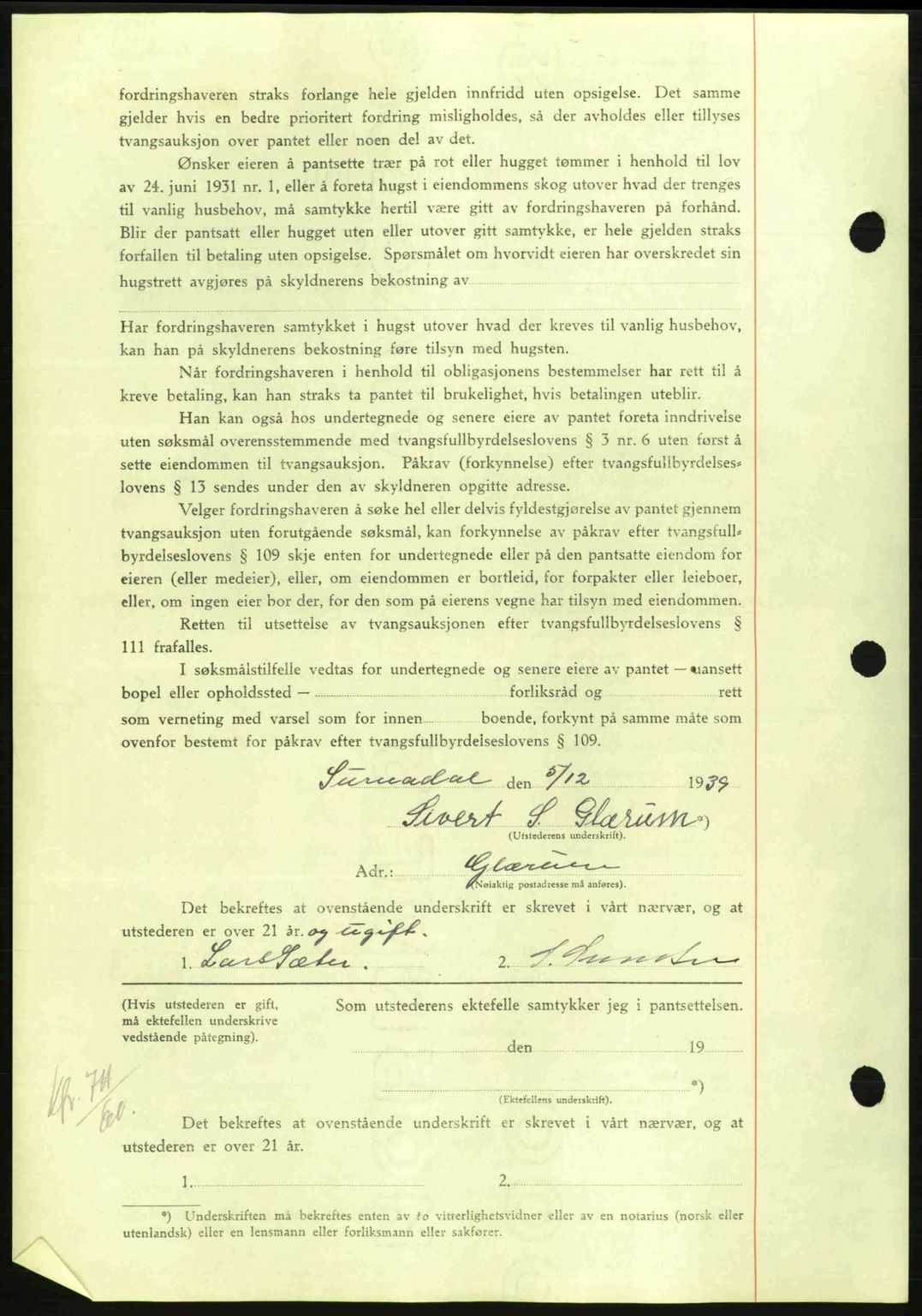 Nordmøre sorenskriveri, AV/SAT-A-4132/1/2/2Ca: Mortgage book no. B86, 1939-1940, Diary no: : 3587/1939