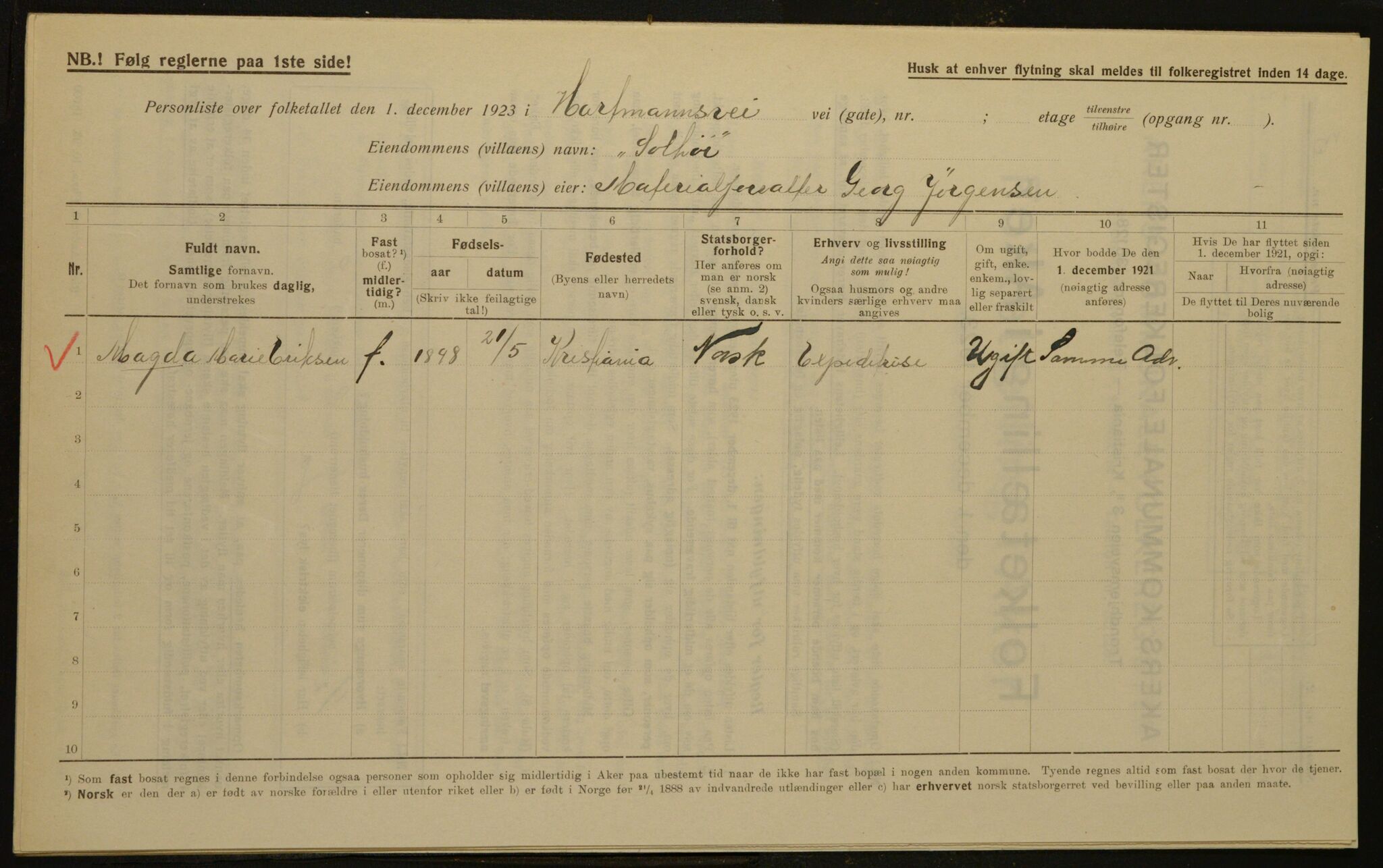 , Municipal Census 1923 for Aker, 1923, p. 2264