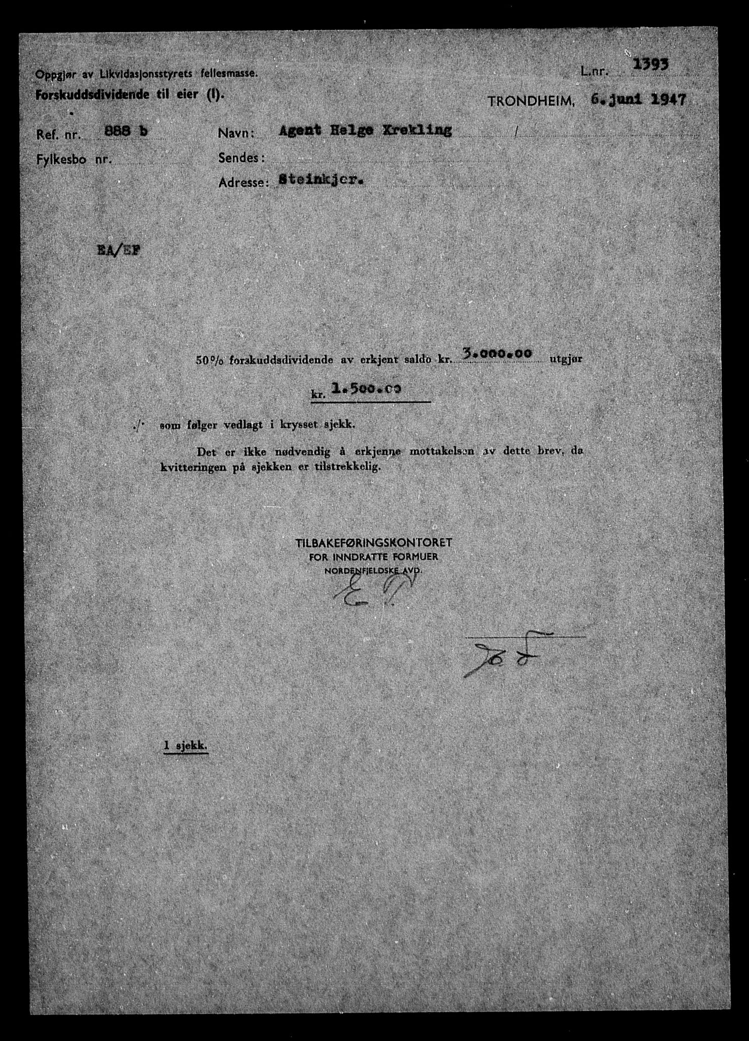 Justisdepartementet, Tilbakeføringskontoret for inndratte formuer, AV/RA-S-1564/H/Hc/Hca/L0902: --, 1945-1947, p. 621