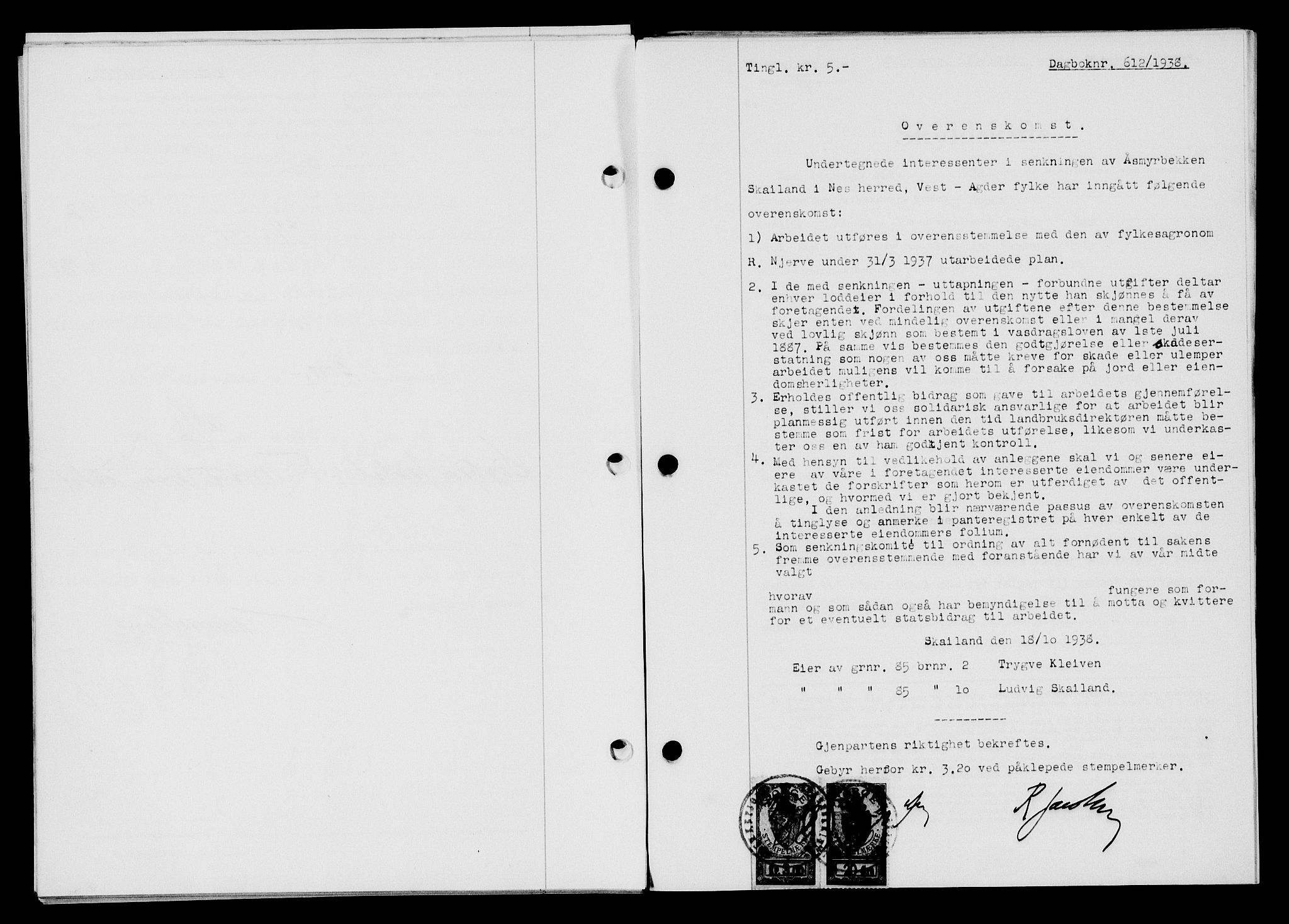 Flekkefjord sorenskriveri, SAK/1221-0001/G/Gb/Gba/L0054: Mortgage book no. A-2, 1937-1938, Diary no: : 612/1938