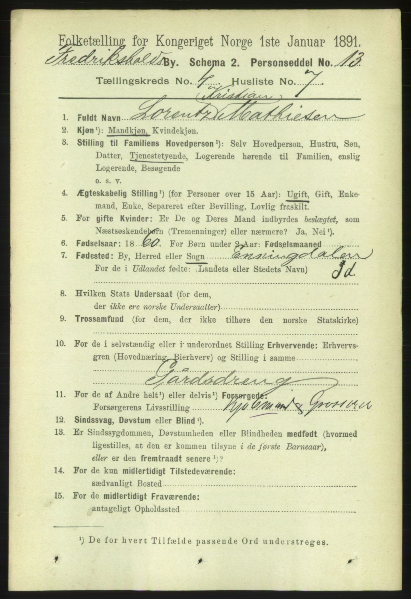 RA, 1891 census for 0101 Fredrikshald, 1891, p. 3809
