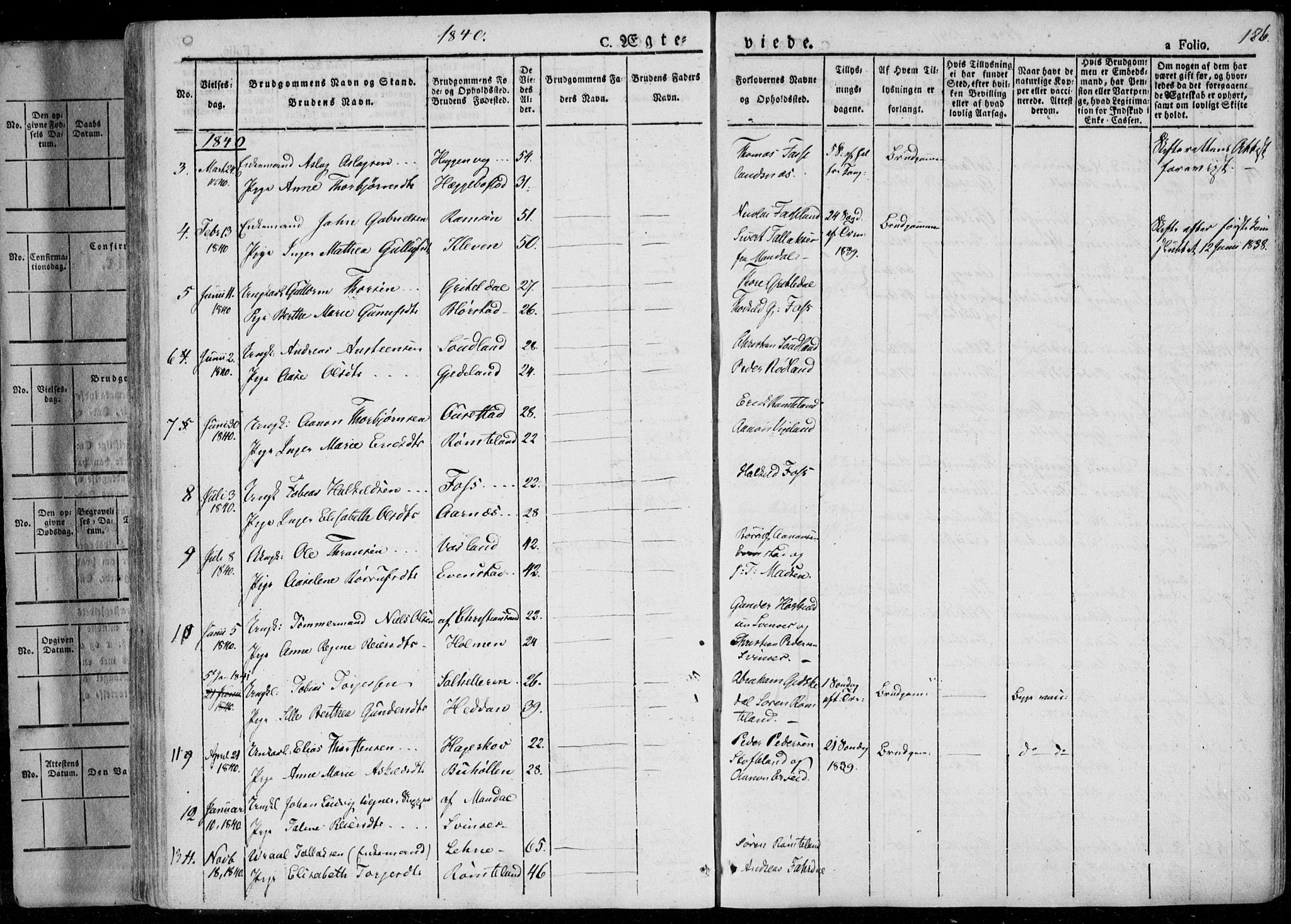 Sør-Audnedal sokneprestkontor, SAK/1111-0039/F/Fa/Fab/L0006: Parish register (official) no. A 6, 1829-1855, p. 186