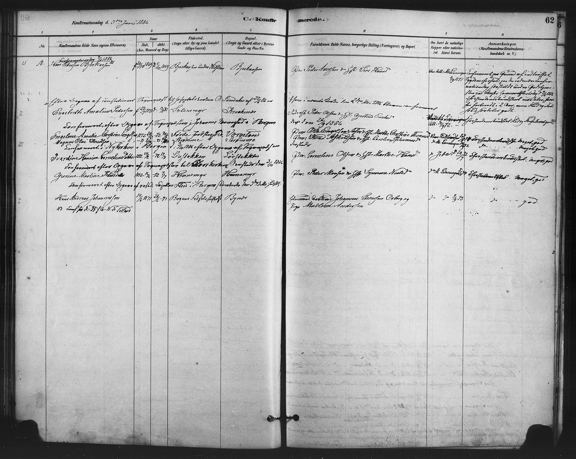 Fana Sokneprestembete, AV/SAB-A-75101/H/Haa/Haai/L0001: Parish register (official) no. I 1, 1878-1888, p. 62