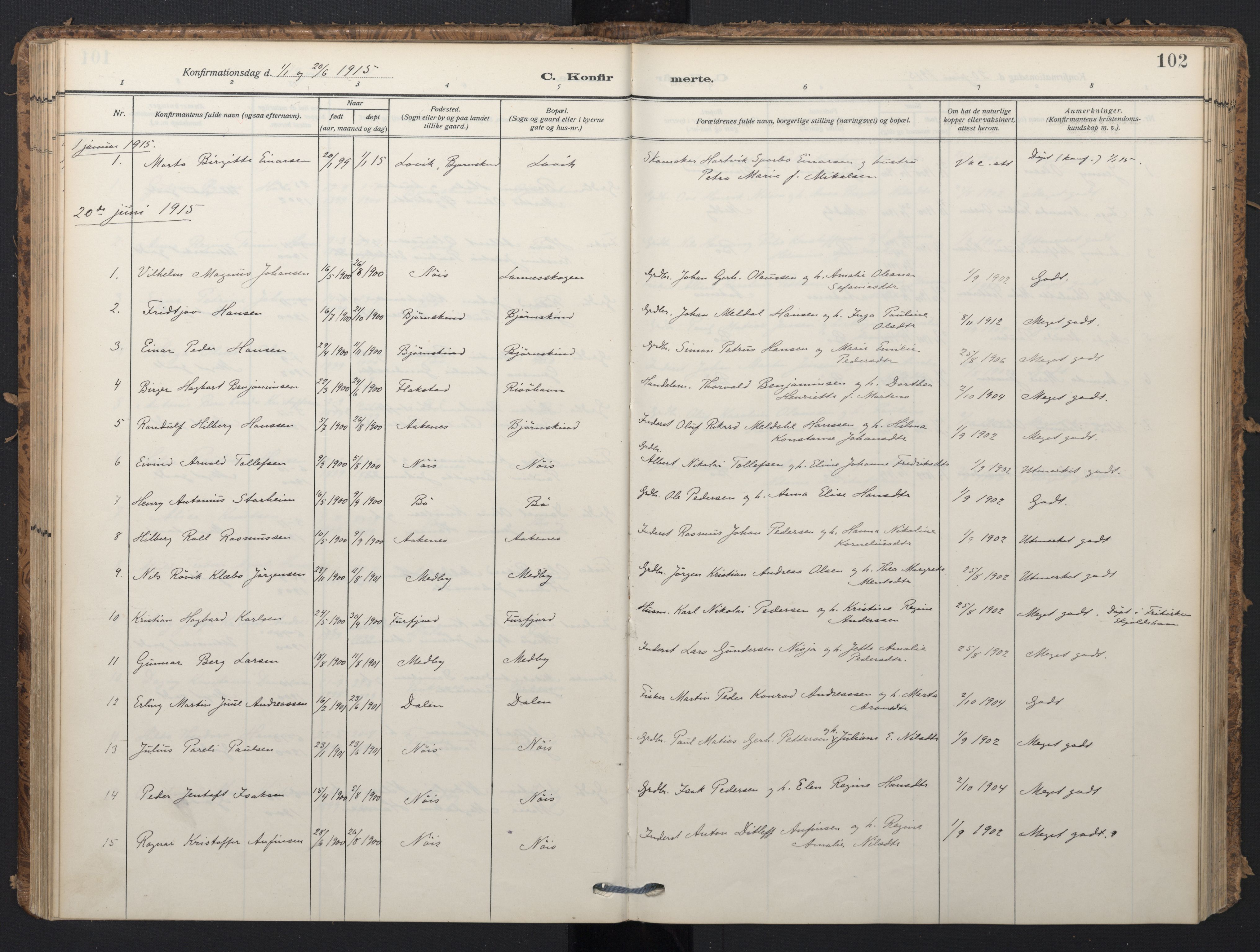 Ministerialprotokoller, klokkerbøker og fødselsregistre - Nordland, SAT/A-1459/898/L1423: Parish register (official) no. 898A03, 1909-1928, p. 102