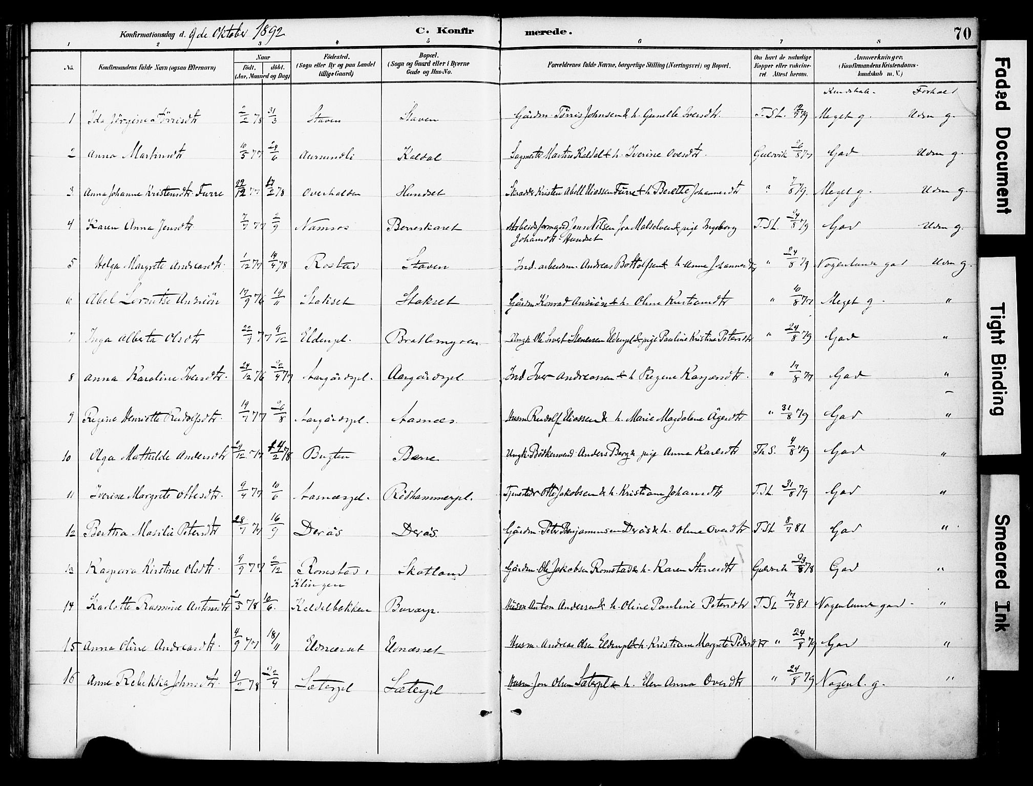 Ministerialprotokoller, klokkerbøker og fødselsregistre - Nord-Trøndelag, SAT/A-1458/742/L0409: Parish register (official) no. 742A02, 1891-1905, p. 70