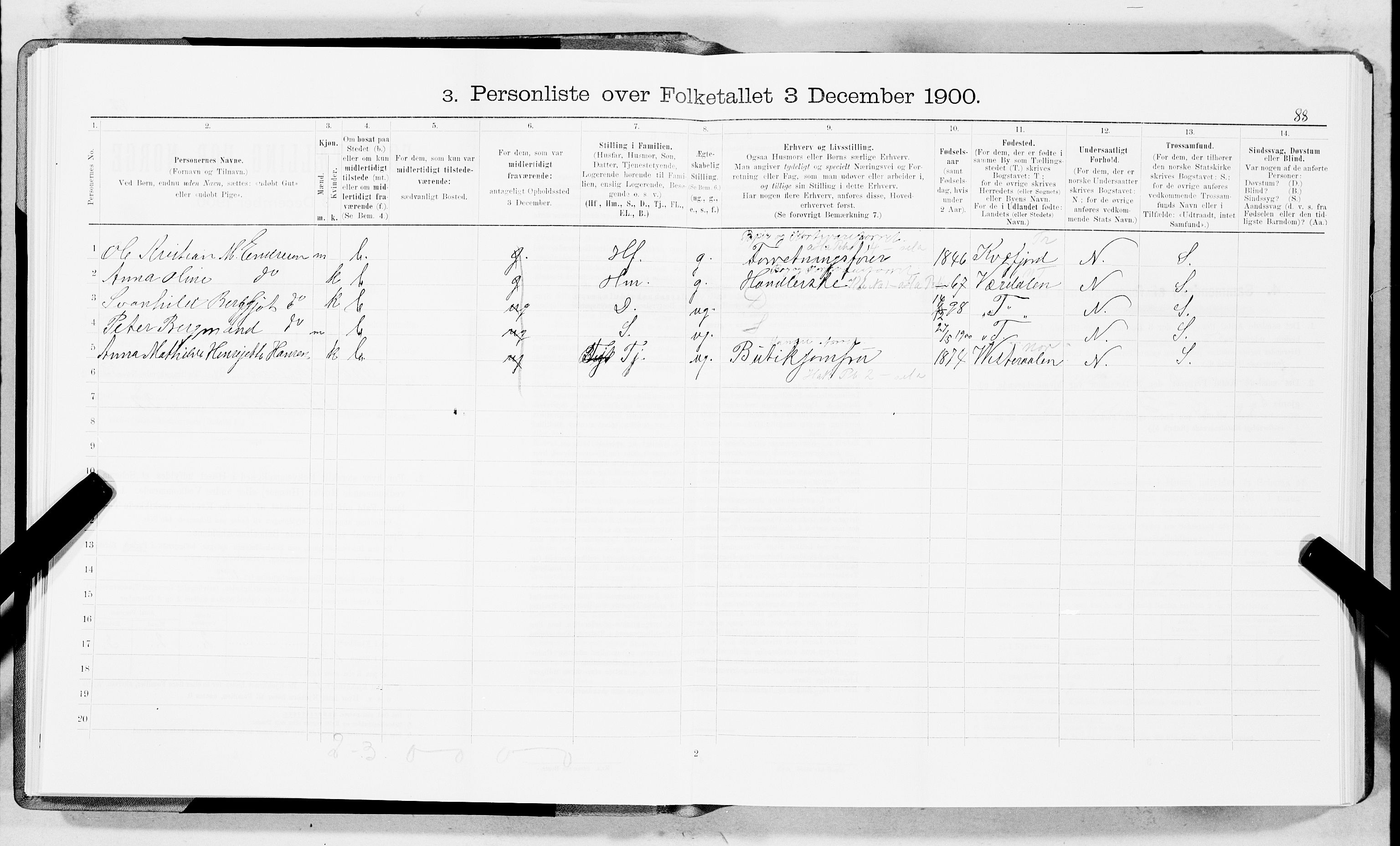 SAT, 1900 census for Trondheim, 1900, p. 5408