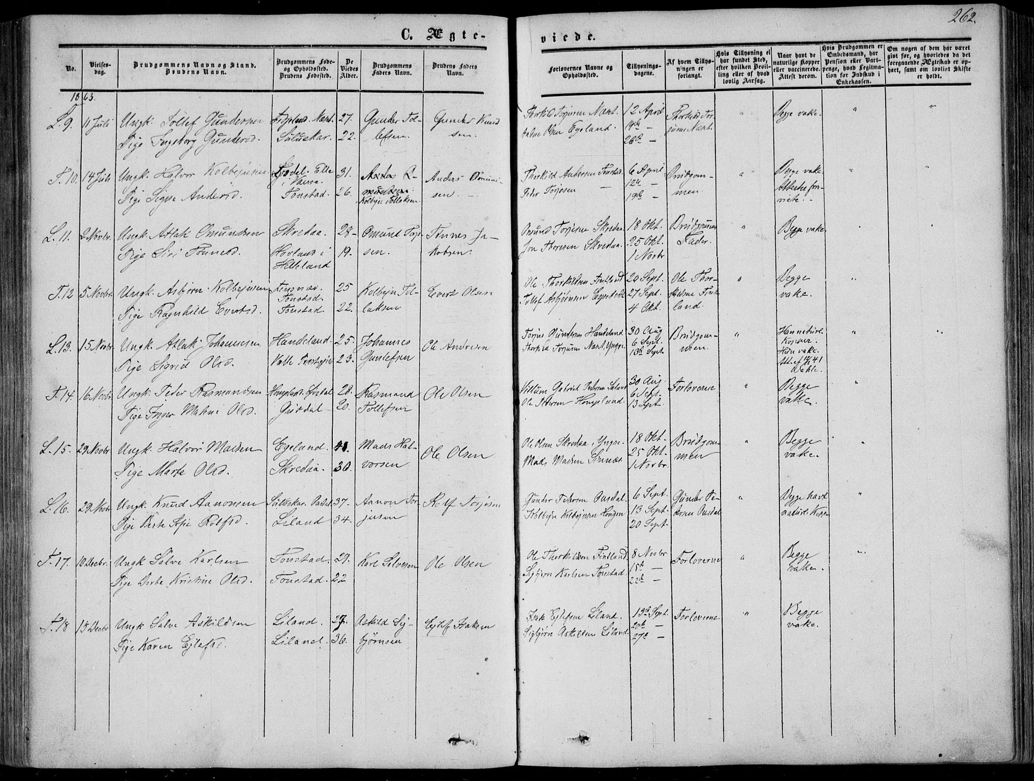 Sirdal sokneprestkontor, AV/SAK-1111-0036/F/Fa/Fab/L0002: Parish register (official) no. A 2, 1855-1874, p. 262