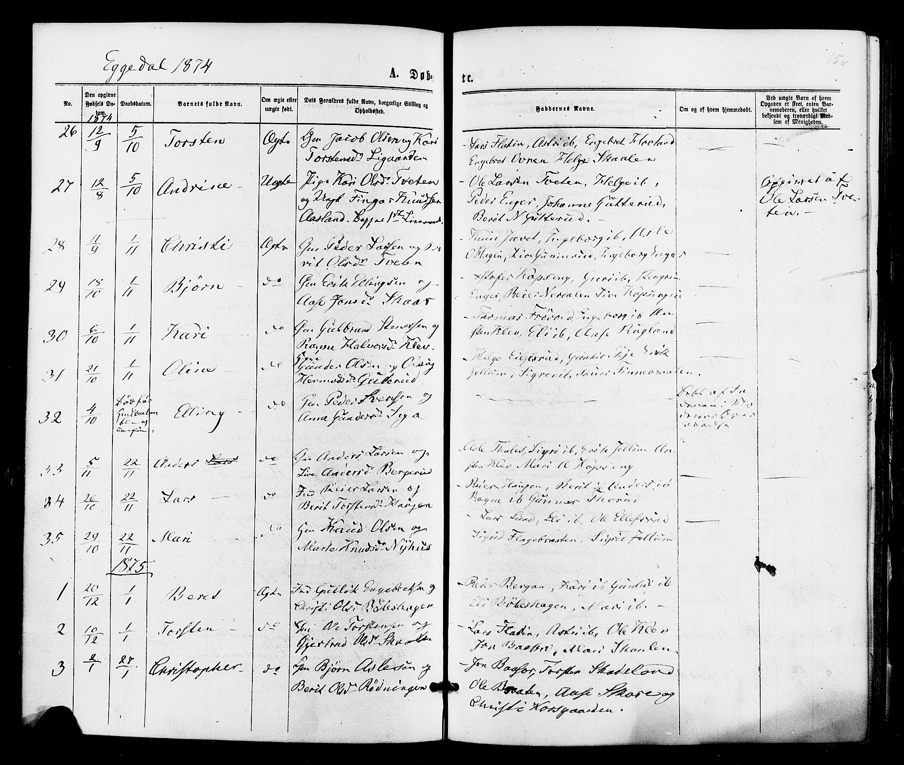 Sigdal kirkebøker, SAKO/A-245/F/Fa/L0010: Parish register (official) no. I 10 /3, 1872-1878, p. 156
