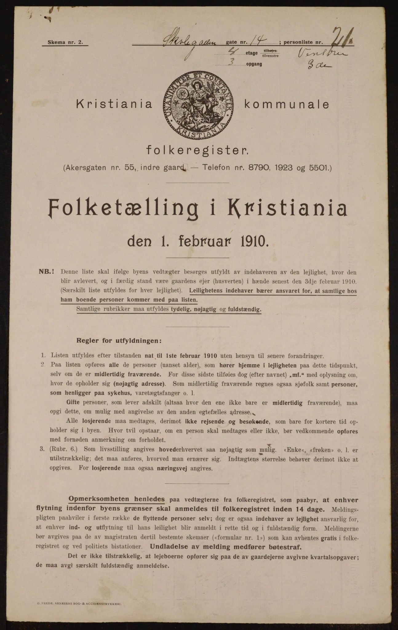 OBA, Municipal Census 1910 for Kristiania, 1910, p. 91910